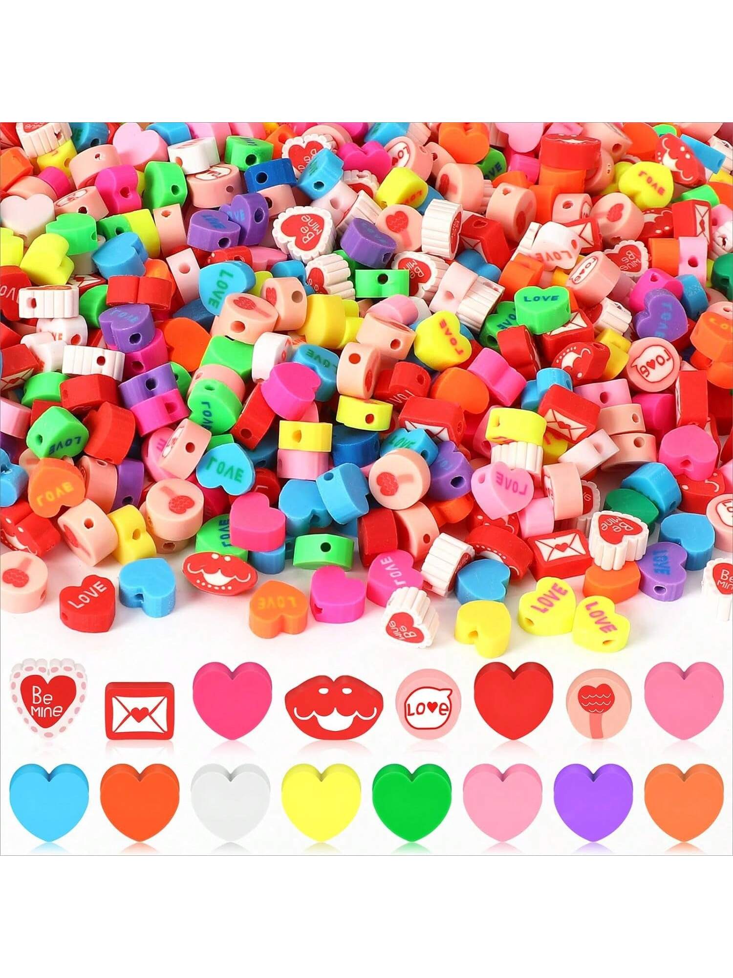 Valentine'S Day Polymer Clay Beads, 100-300pcs Love Heart Mixed Spacer Clay Beads For Valentine'S Day Jewelry Making DIY Bracelet Necklace Accessories Craft Party Supplies--1