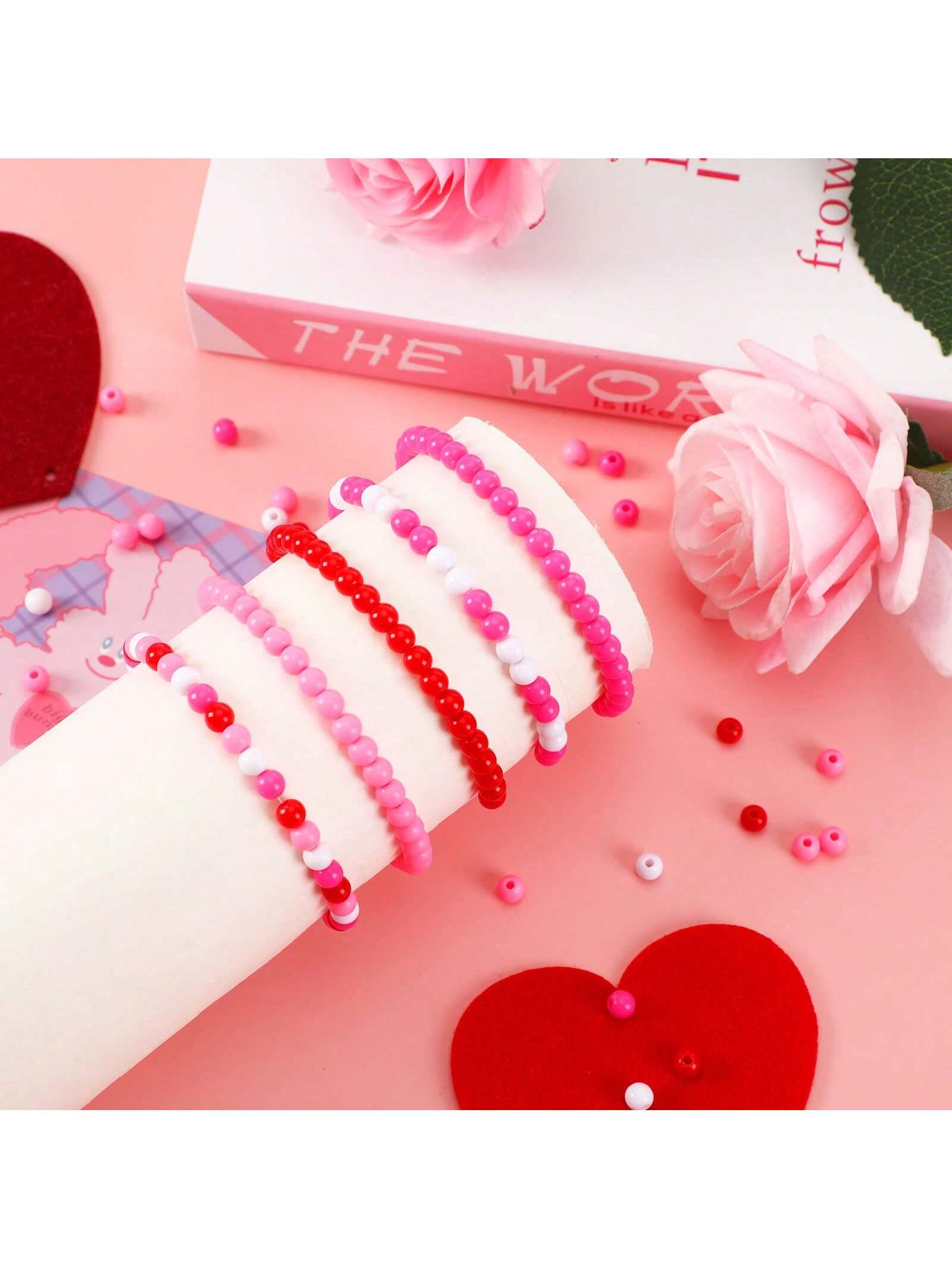 200-800pcs 8mm Valentine'S Day Themed Beads For Jewelry Making Diy, Plastic Spacer Beads In Pink, Rose Red, White Colors For Hair Tie, Necklaces, Bracelets And Earrings--1