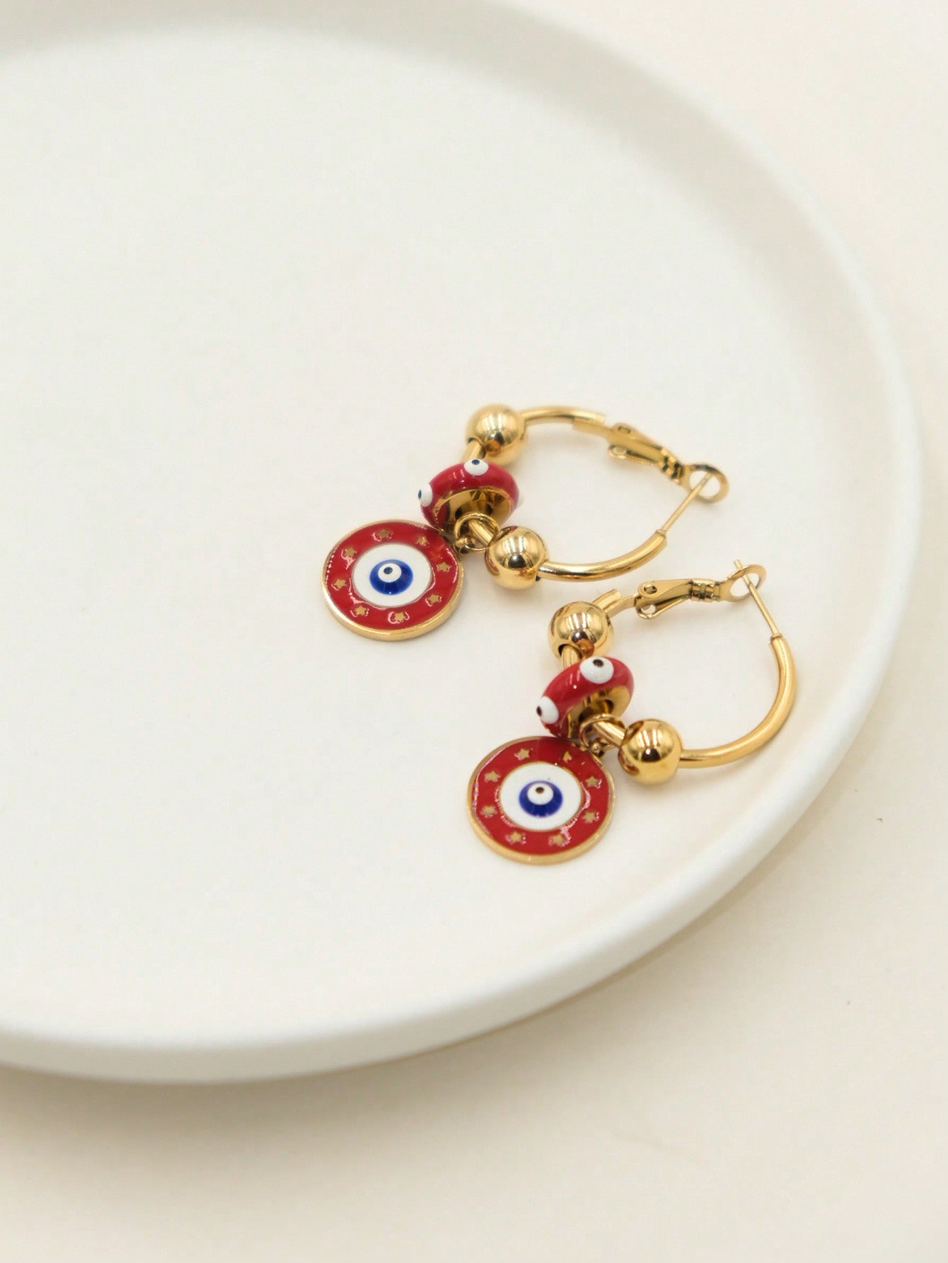 1pair Fashionable & Funny Earrings With Stainless Steel & Oil Drip & Red Eye Pendant, Ideal For Women's Daily Wear And Festival Gift-Red-1