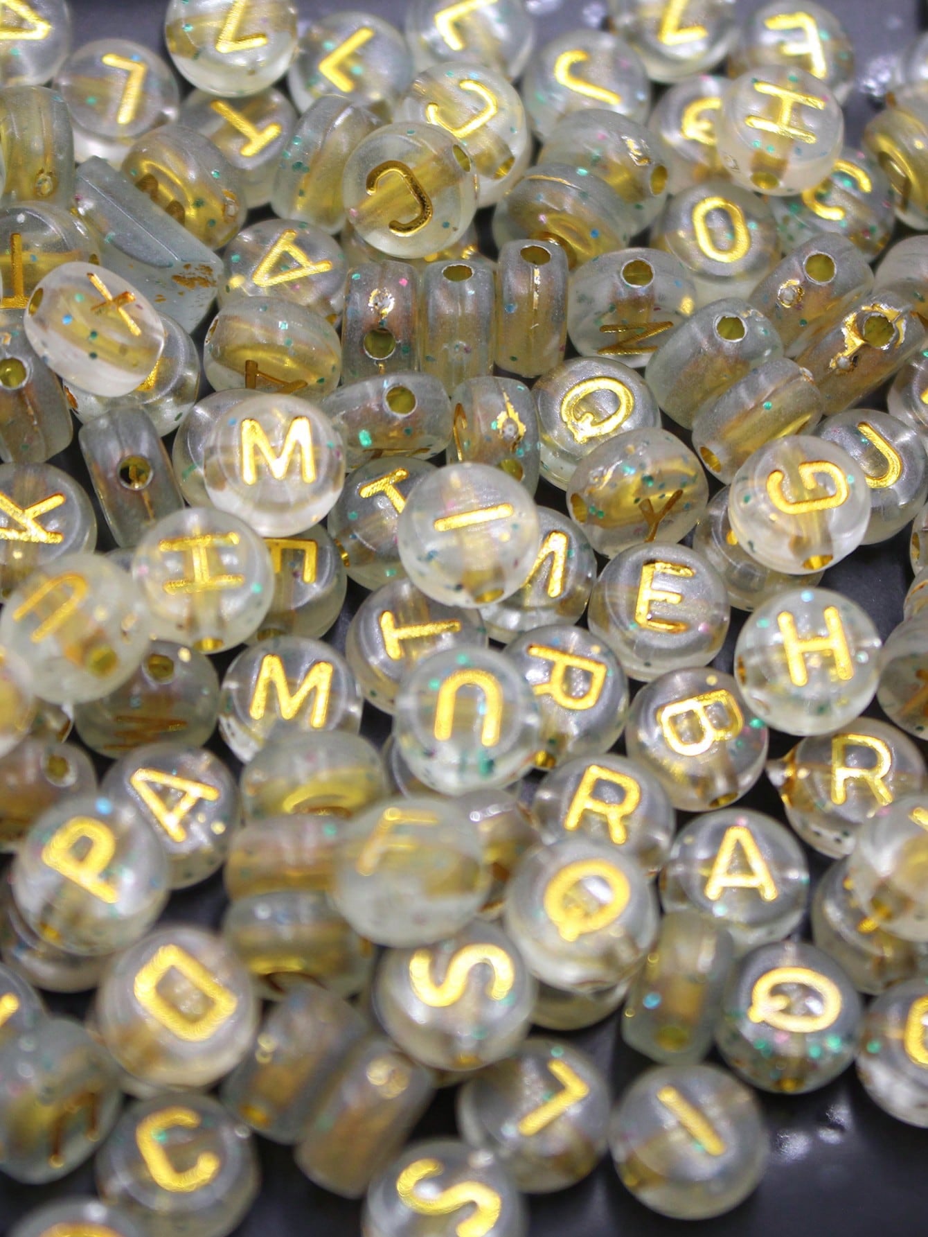 100pcs Translucent Thin String With Gold Metallic Alphabet Beads For Diy Women'S & Kids' Puzzle Necklace, Bracelet And Other Handicraft Jewelry Making-Gold-1