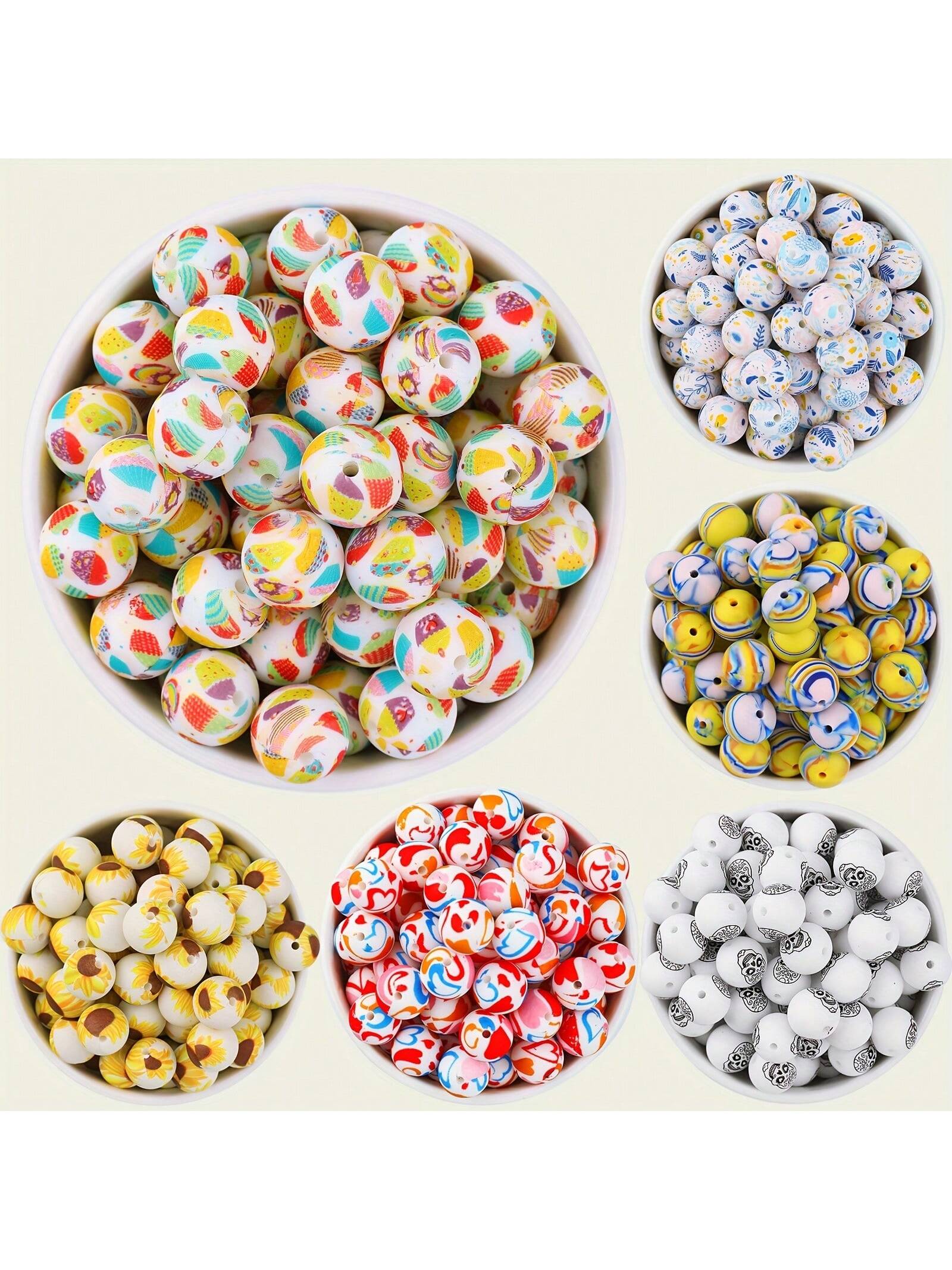 10/20pcs 15mm Mixed Style Butterfly & Leopard Print Cute & Colorful Silicone Beads, Round Spacer Beads For Making Keychains, Bracelets, Necklaces--1