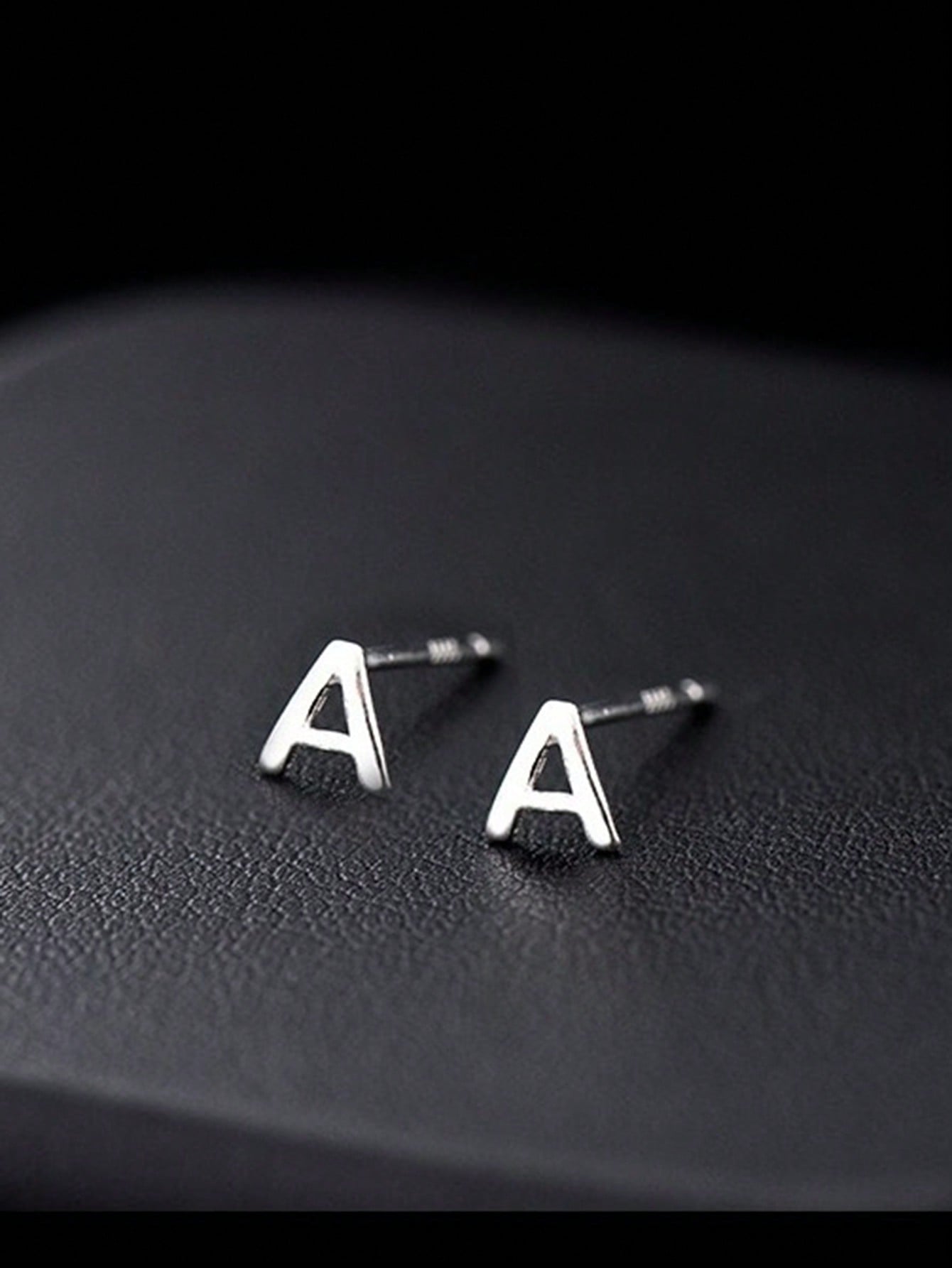 2pcs/Set Simple Alphabet Design Daily Wear Stud Earrings, Couple Birthday Gift-Silver-1