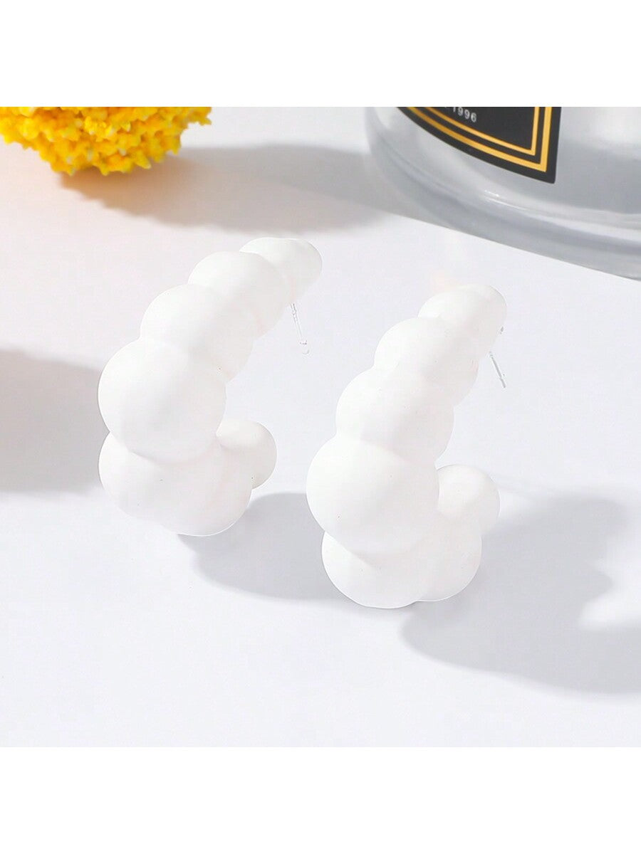 1pair Fashionable Half Circle Hollow Out Spray Painted Ccb Stud Earrings-White-1