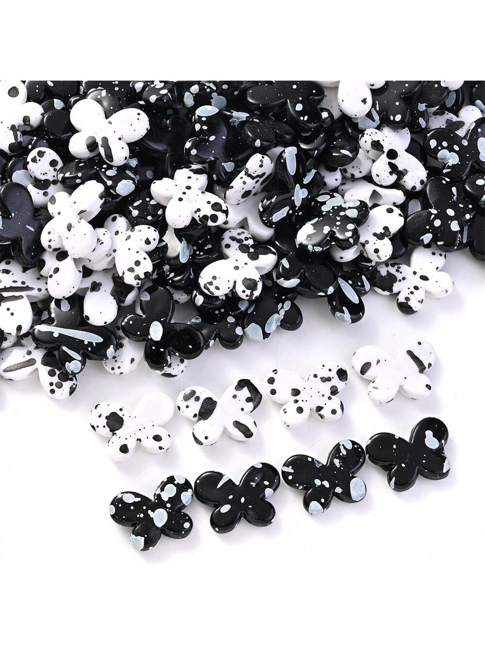 50pcs 13*17mm Acrylic Black And White Spotted Butterfly DIY Bracelet Necklace Earring Accessories-Black and White-1