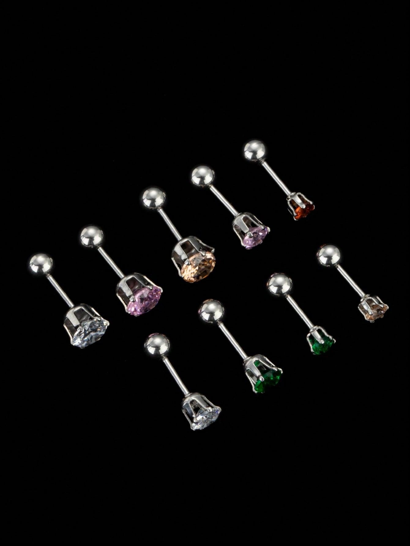 A Colored Diamond Stud Earring, Nose Stud, Stainless Steel, Non-Fading, Ear Piercing, Women, European And American Fashion, Versatile, Daily Wear--1