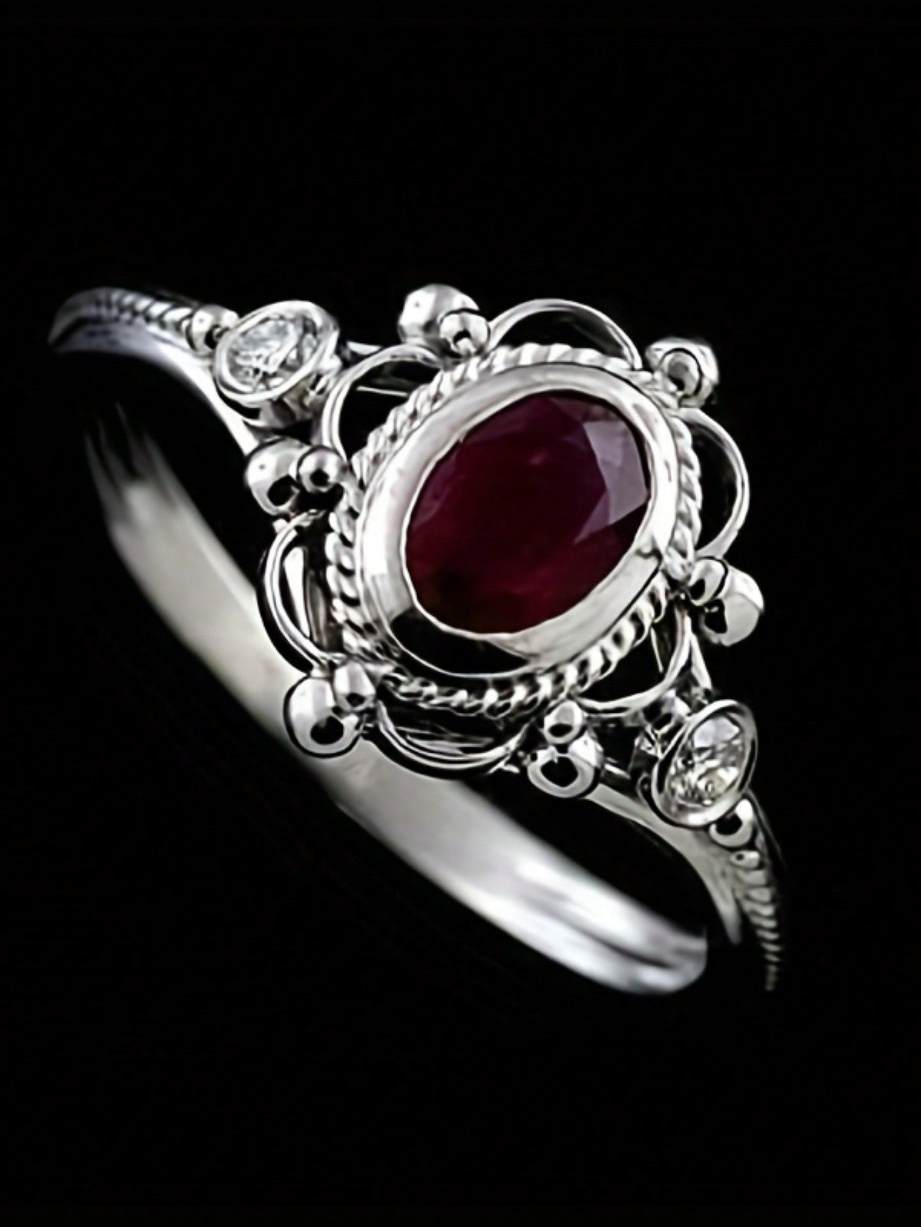 Vintage Women's Jewelry Silver Plated Ring Exquisite Amethyst  Ruby Emerald Antique Anniversary Gift Retro Proposal Engagement Rings Bridal Wedding Band Size  5-12-Red-1