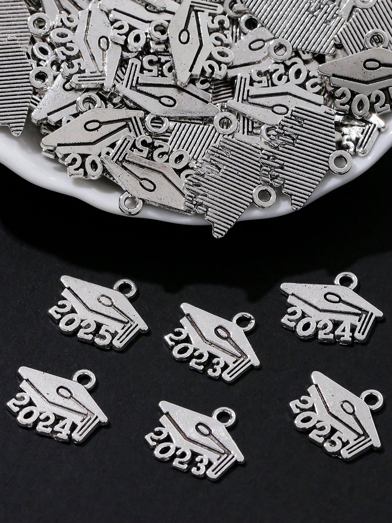 20pcs Alloy Graduation Hat Shaped Pendant For Diy Earrings, Bracelet, Necklace Making-Silver-1