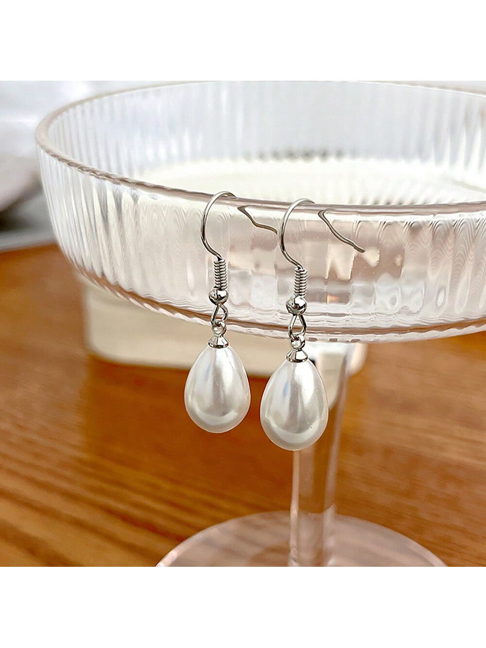 1pair Korean Style Simple & Elegant Waterdrop-Shaped Pearl Dangle Earrings, Chic & Versatile Aesthetic Tassel Earrings For Women-White-1