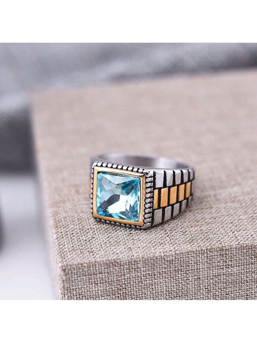 Valentine's Day Gift Couple Rings, Large Size, Uncommon Designer, Vintage Square Style, Unique And Cool Personality-Baby Blue-1