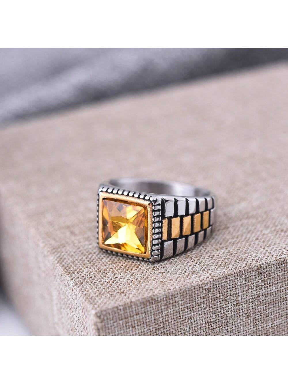 Valentine's Day Gift, His And Hers Retro Square Shaped Ring, Unique Design By Emerging Designer, Cool And Stylish-Gold-1