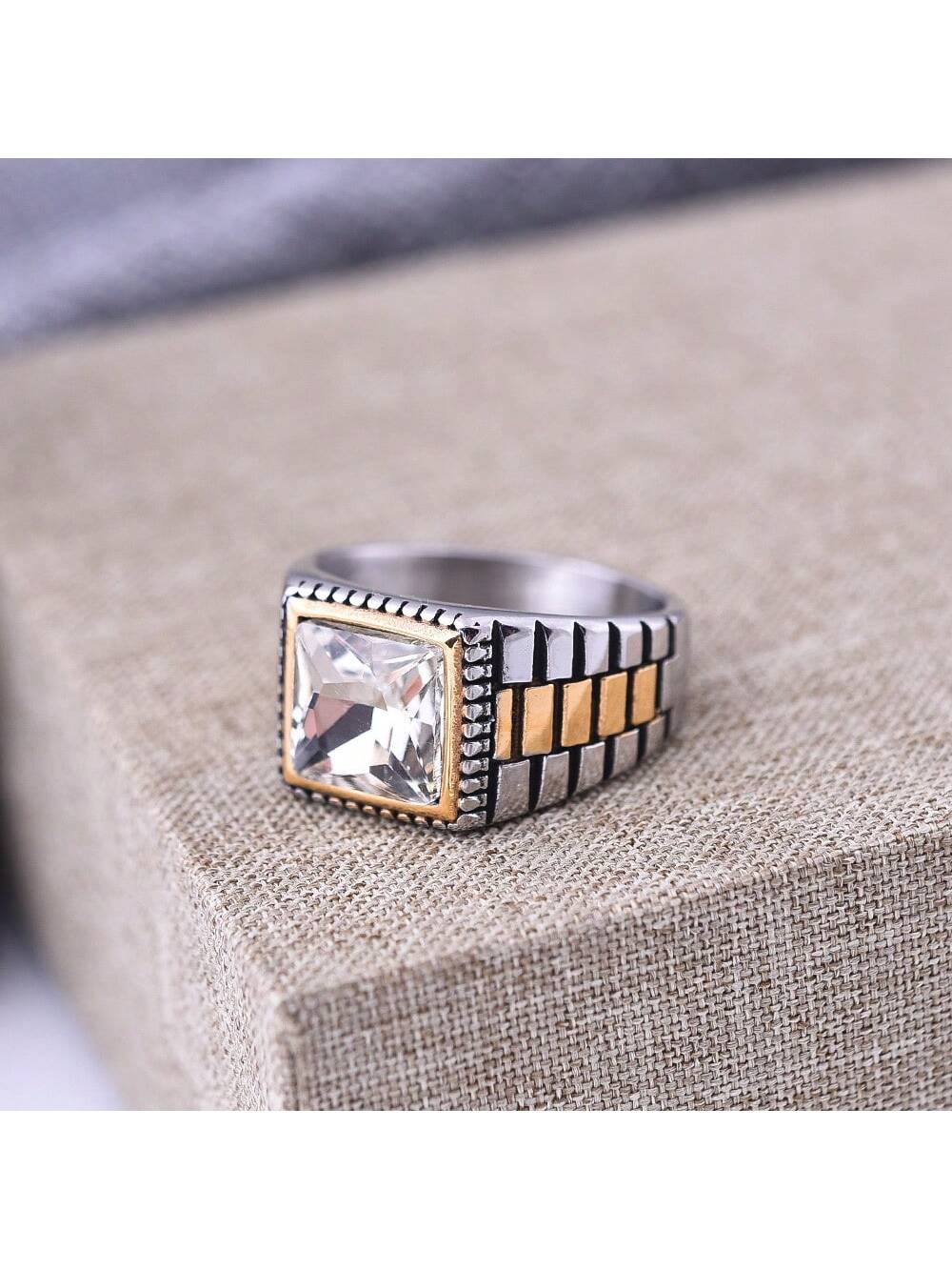 Valentine's Day Gift For Couples, Uncommon Designer'S Big Vintage Square Ring, Unique Trendy Style For Men And Women-White-1