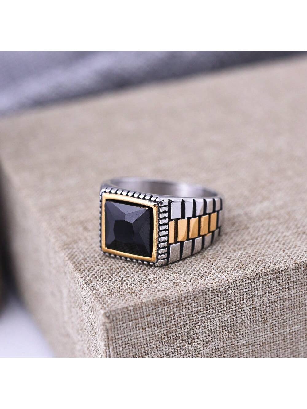 Valentine's Day Gift Couple Rings, Unisex Large Size & Unique Designer Vintage Square Shaped, Retro Style, Cool Personality-Bronze-1