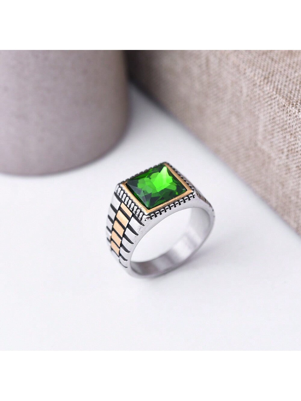 Valentine's Day Gift Couple Rings Men & Women Large Size Unique Designer Vintage Square Shaped, Trendy & Cool Style-Dark Green-1