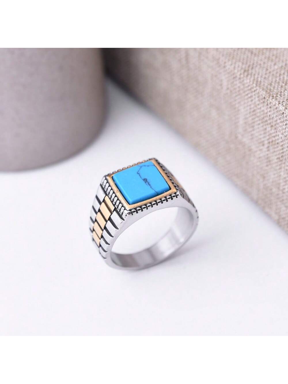 Valentine's Day Gift, Couple Rings, Retro Square Shaped, Unique Design, Cool Personality, Unisex Style-Royal Blue-1