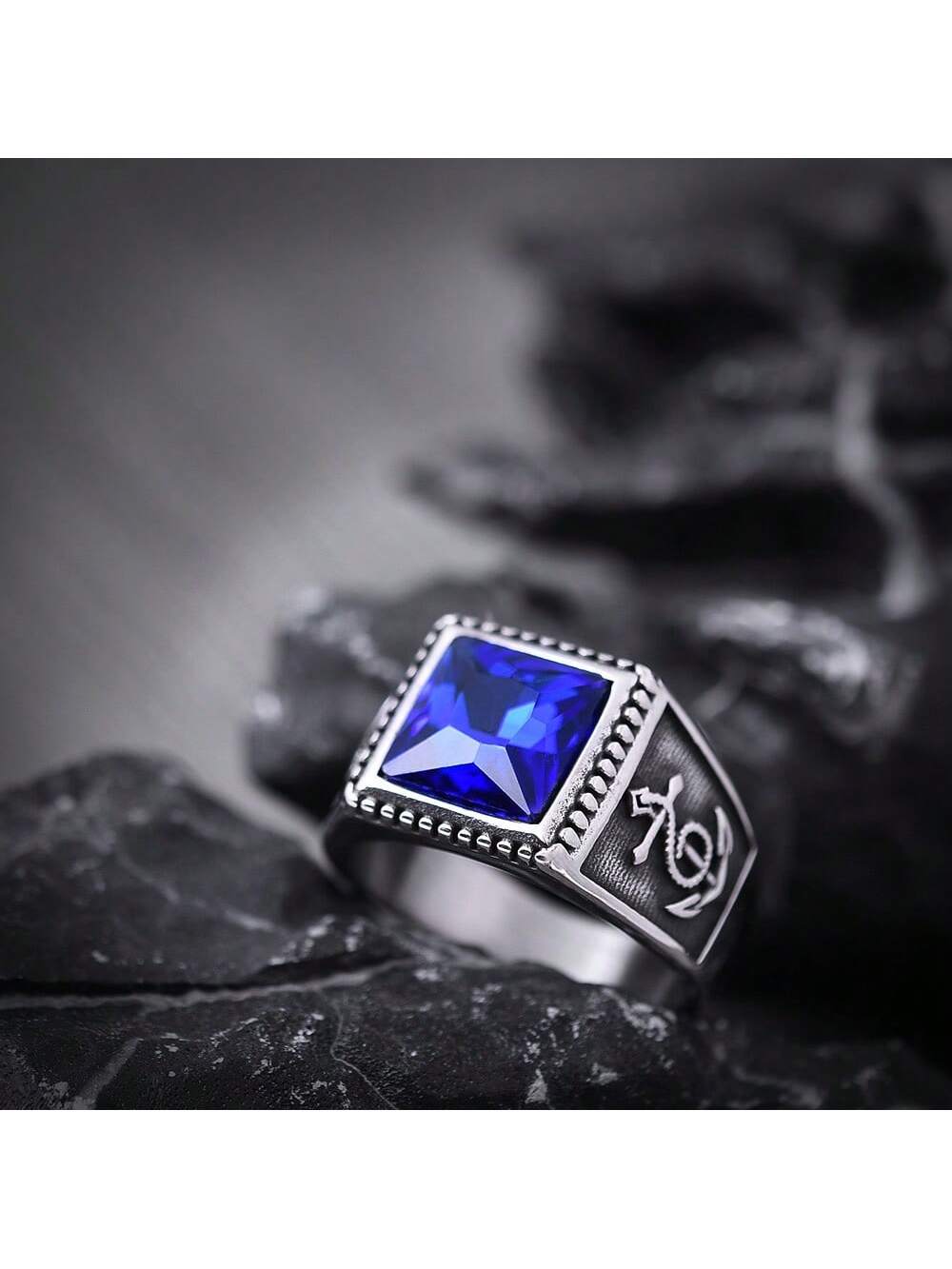 Valentine's Day Gift: Couples' Symbol Rings With Large Sizes And Unique Retro Square Design For Men And Women-Navy Blue-1