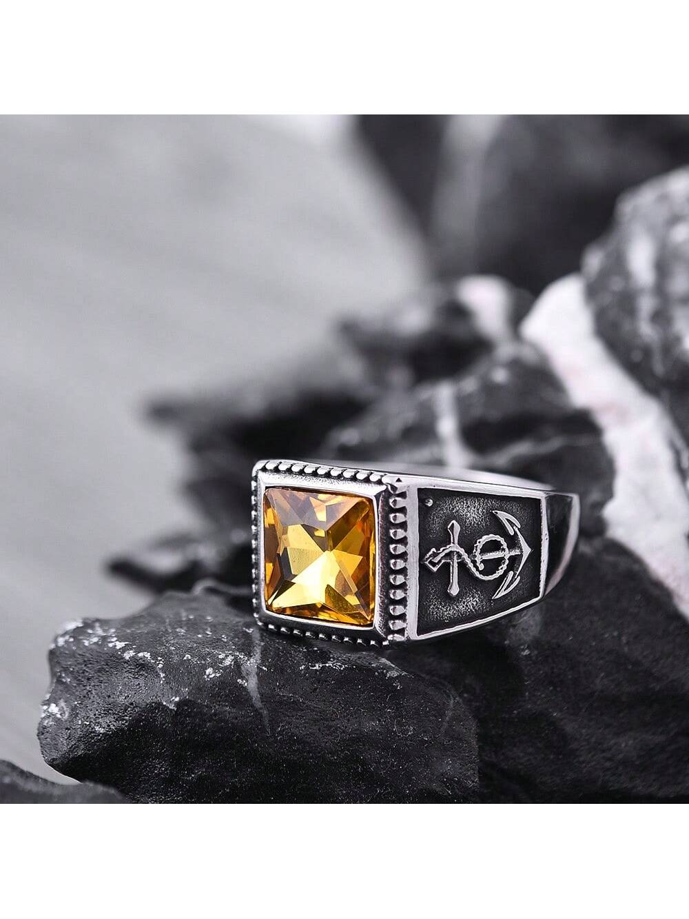 Valentine's Day Gift Couple Rings With Symbol Design, Unisex, Large Size, Unique Designer Retro, Square Shaped, Vintage Cool Personalized-Gold-1