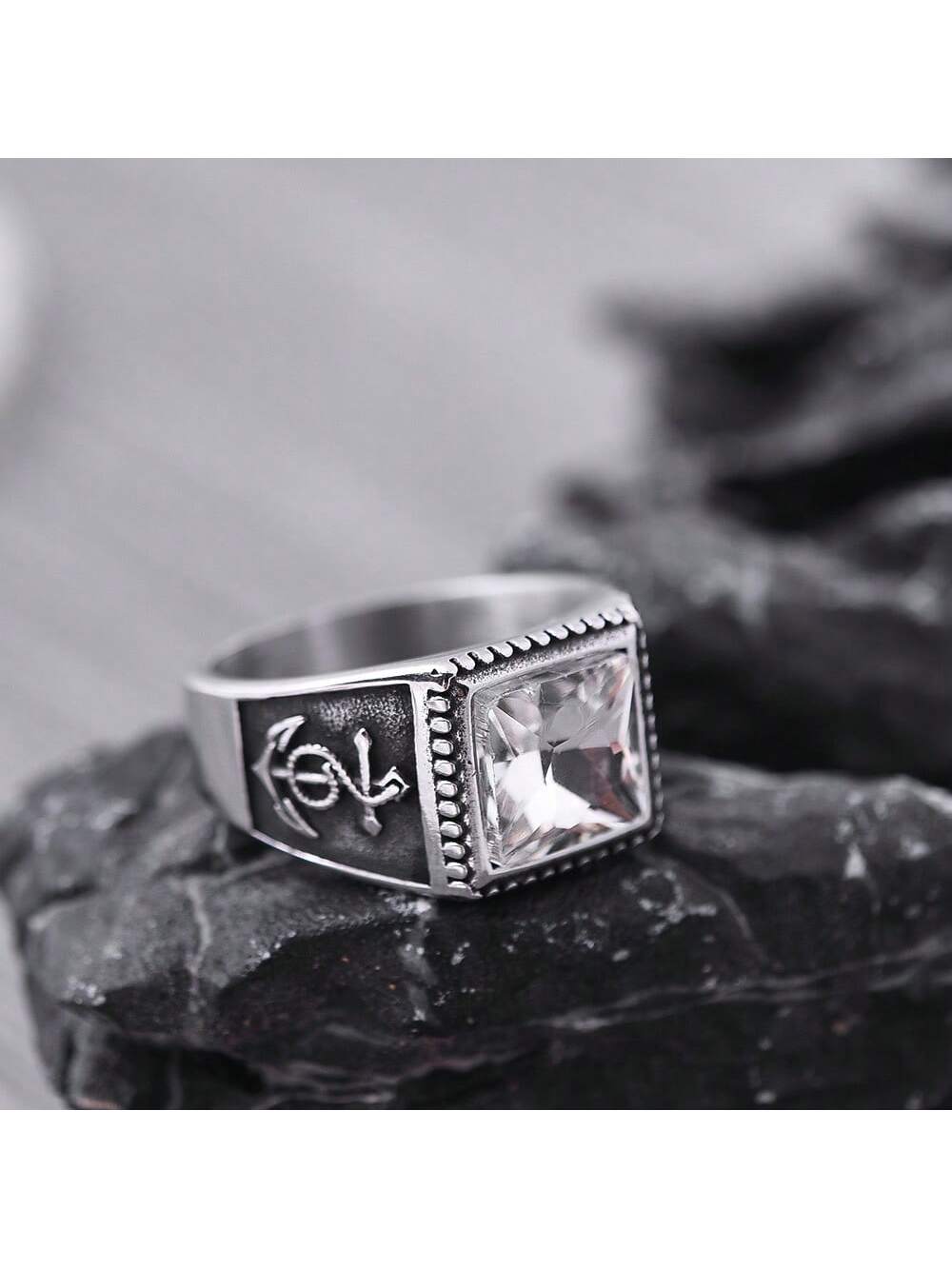 Valentine's Day Gift For Couples, Vintage & Square Symbol Ring With Unique Cool Design, Unisex Style-White-1