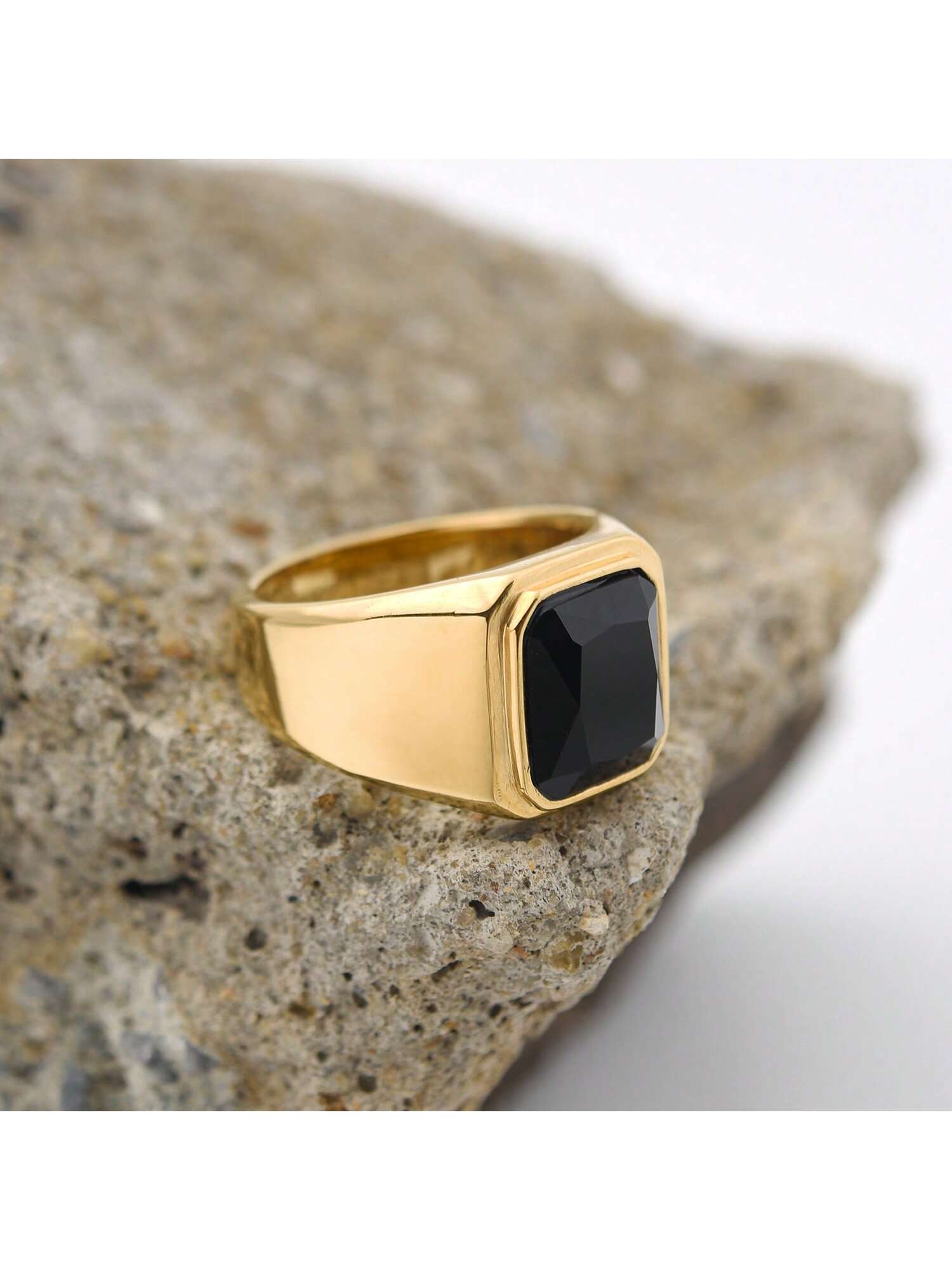 Valentine's Day Couple Gift Yellow Gold Glossy Texture Ring, Men & Women Style, Large Size, Unique Designer Vintage Square Shape With Classical And Cool Personalized Style-Bronze-1