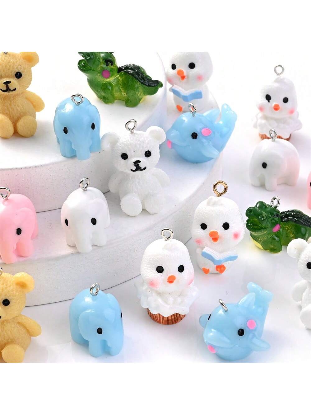 Mini Bear Animals Resin Charm Pendants Tiny Cute Cartoon Animals Dangle Charm Beads For DIY Jewelry Making Earring Necklace Keychain Making Findings-Multicolor-1