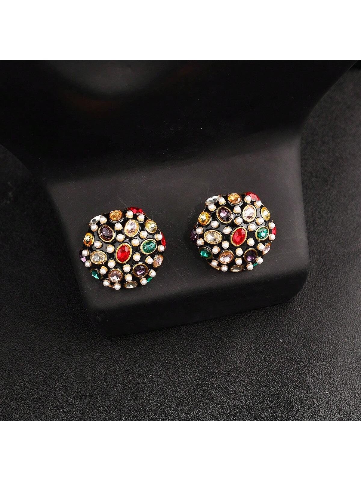 Vintage & Fashionable Handmade Earrings In Multiple Styles With Zirconia, Crystal, Pearl, Raw Stone And Geometric Metallic Design, Suitable For Daily Wear And Festive Gift Giving-Black-1