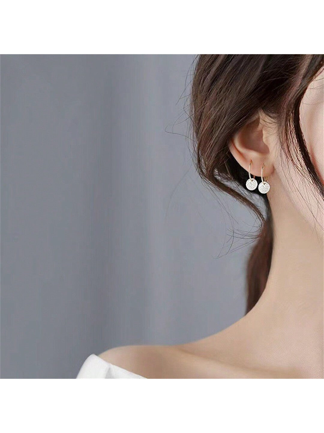 1pc 925 Sterling Silver Earring For Women Simple & Elegant Melted Lava Small Round Plate Ear Stud Sweet Silver Bean Jewelry, New Arrival-Silver-1