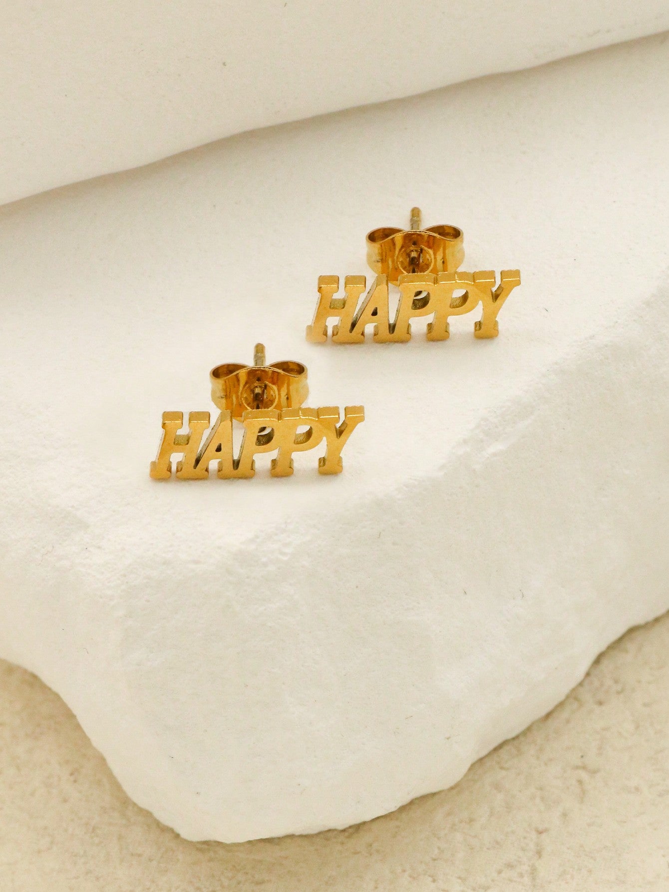 2Pcs Gold Color Personalized Fashion Letter Stainless Steel Stud Earrings For Women-Gold-1