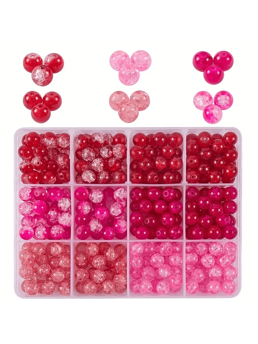 1 Box 300pcs 6 Colors Cracked Glass Beads, 8mm Round Beads For DIY Necklaces, Bracelets And Earrings Etc, Jewelry Craft Supplies--1