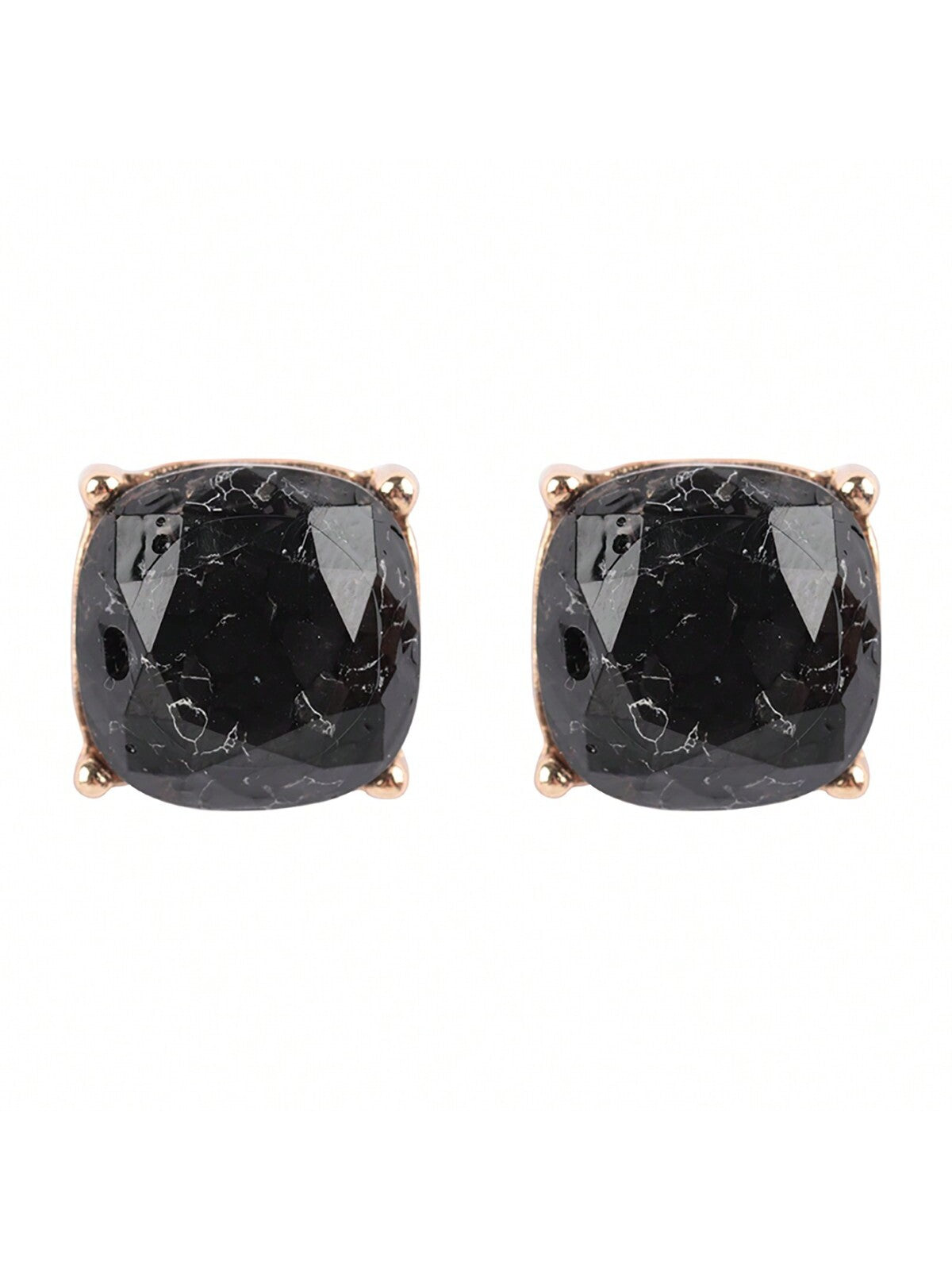 Cushion Cut Semi Stone Epoxy Stud Earrings-Black-1