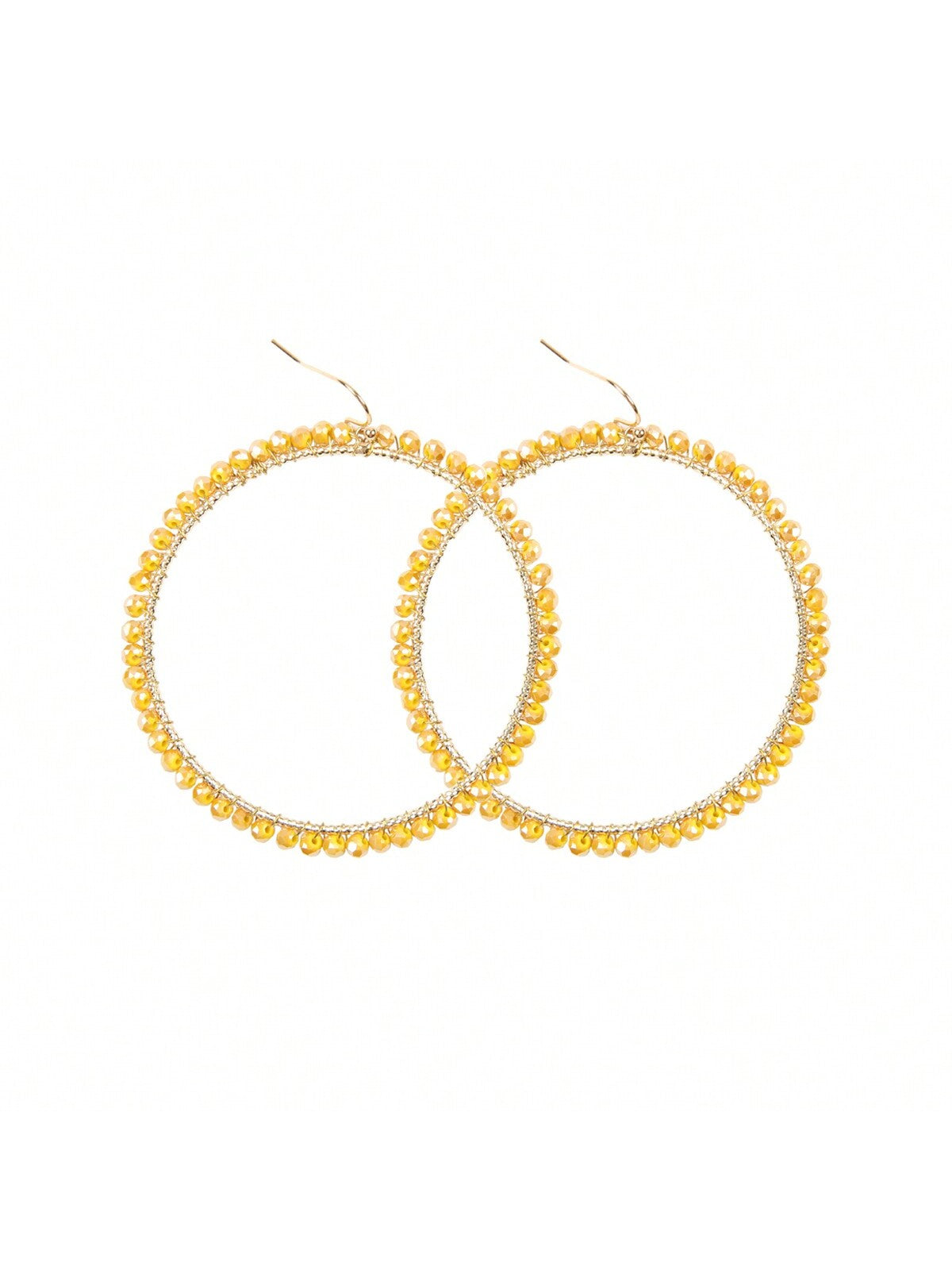 Wire Hoop With Glass Beads Hook Earrings-Yellow-1