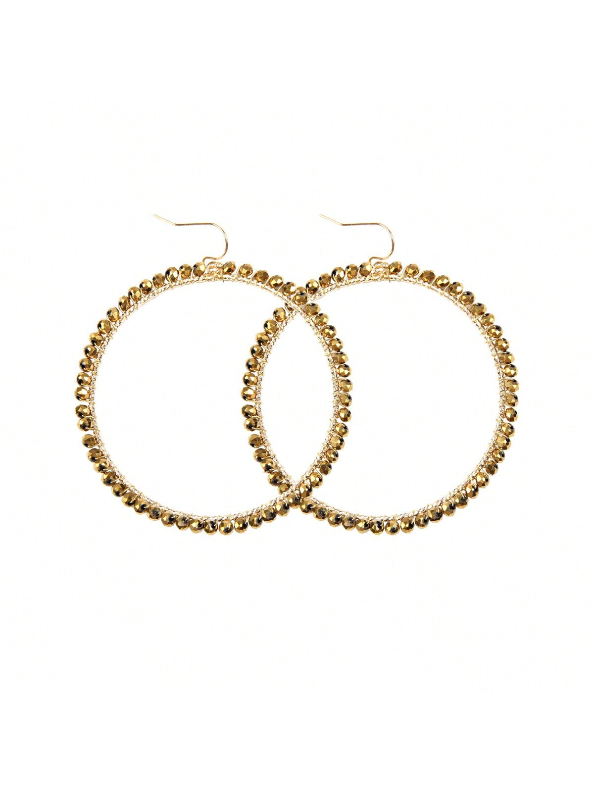 Wire Hoop With Glass Beads Hook Earrings-Gold-1