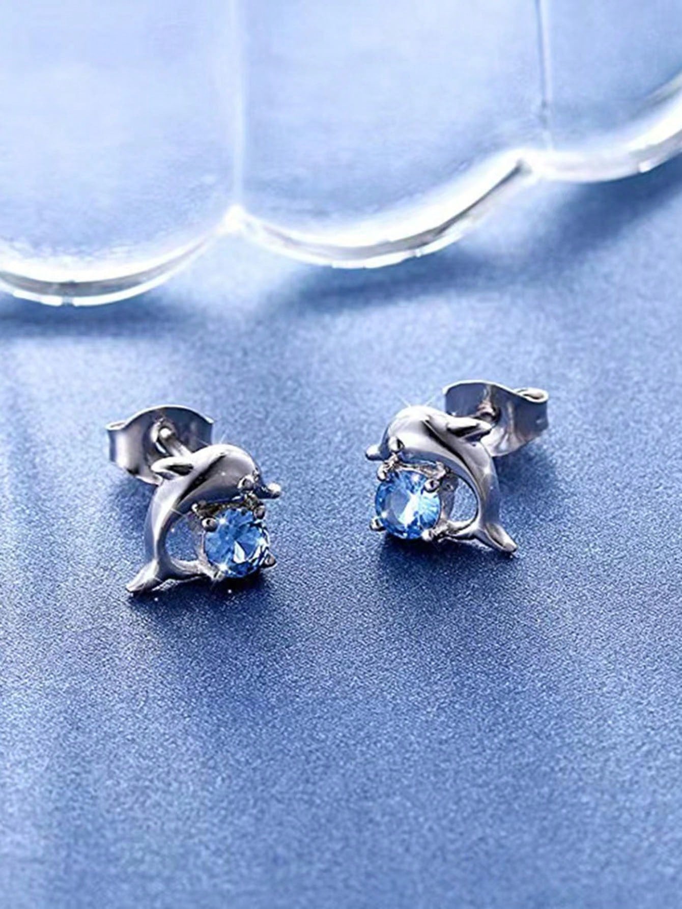 1pair Korean Style Exquisite Mini Dolphin Stud Earrings For Women, Sweet & Versatile Animal Zirconia Ear Jewelry-Multicolor-1