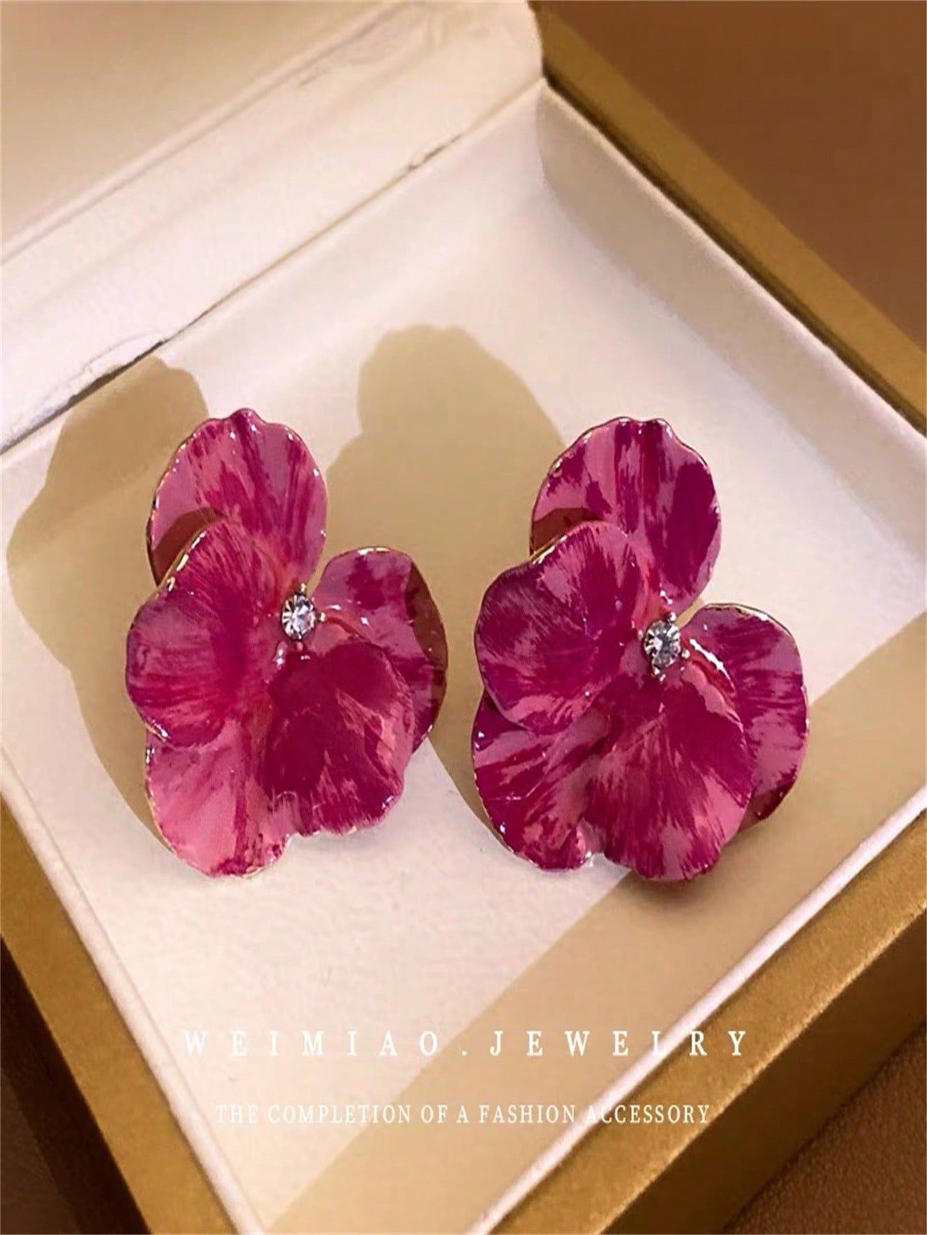 Ultra-Fairy Oil Painting Flower Earrings For Women, Vintage French Style, Luxurious, Niche And Elegant Studs-Hot Pink-1