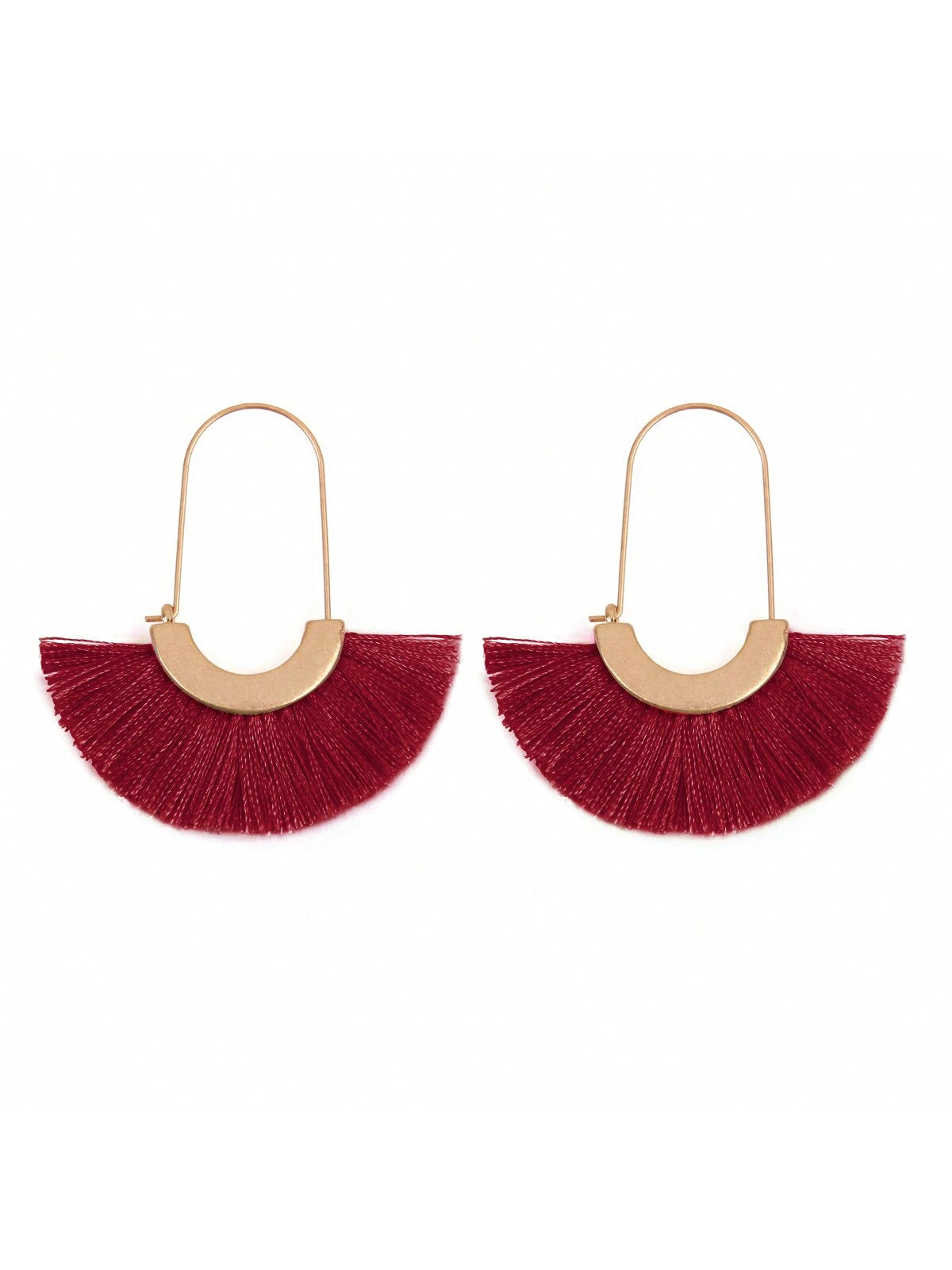 Fan Shape Drop Hoop Earrings-Burgundy-1