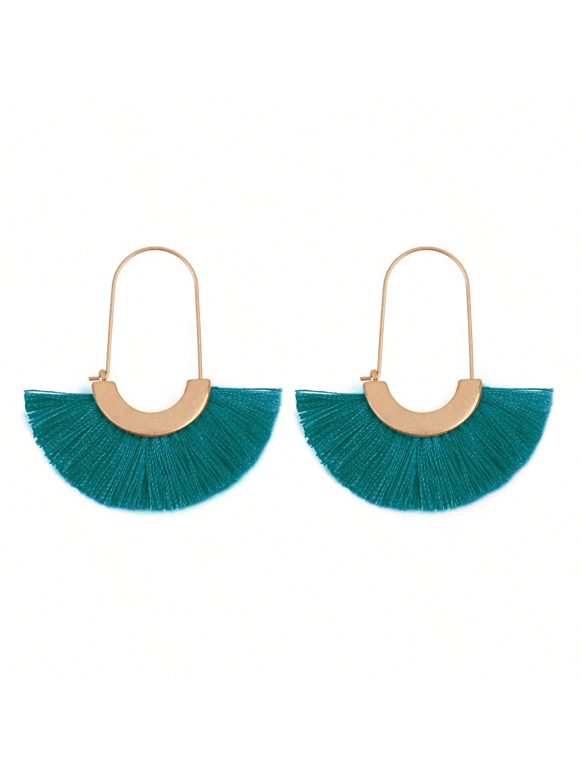 Fan Shape Drop Hoop Earrings-TEAL-1