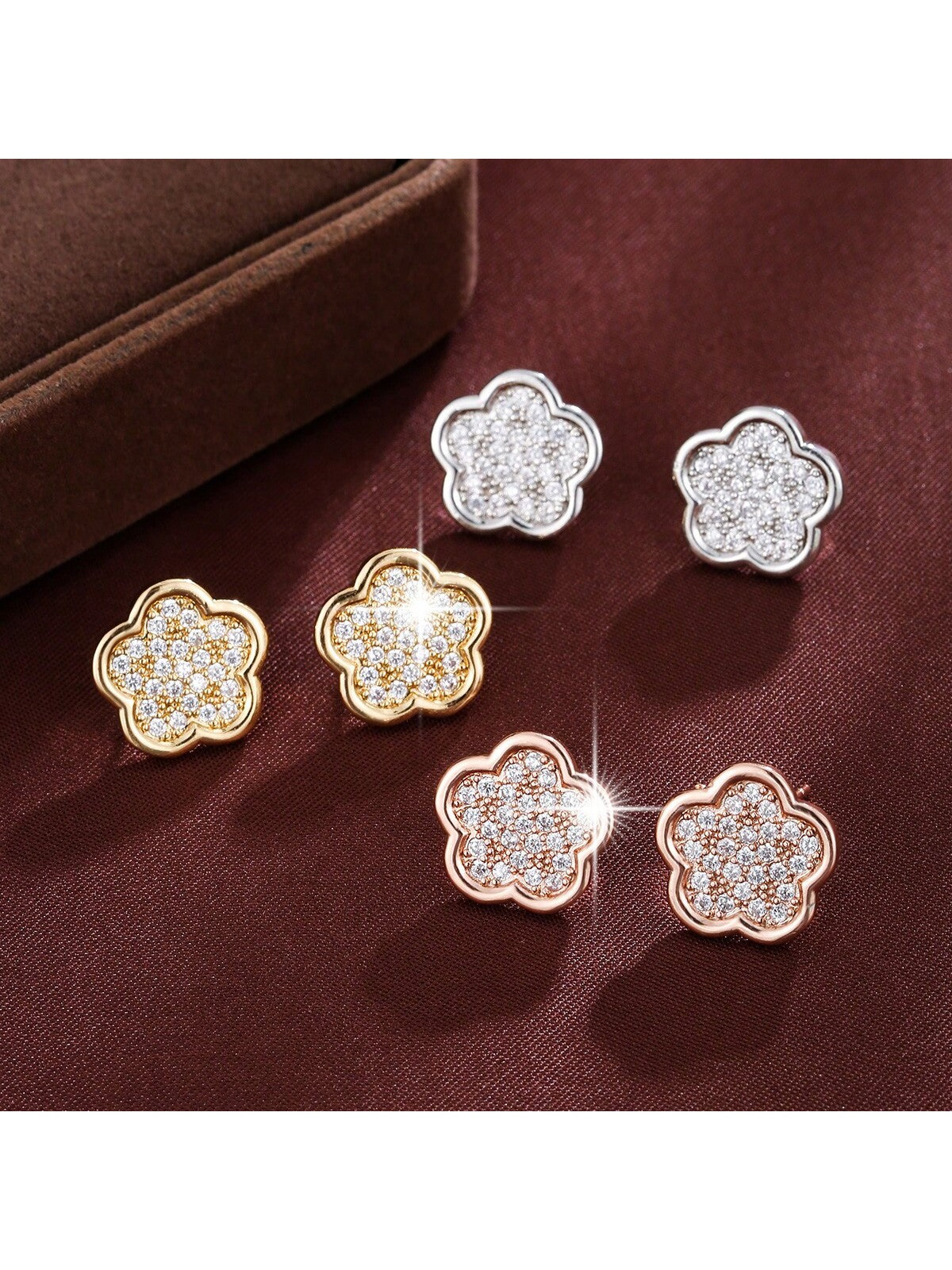 1pair Lightweight Luxury & Minimalist & Elegant Flower Shaped Women's Stud Earrings--1