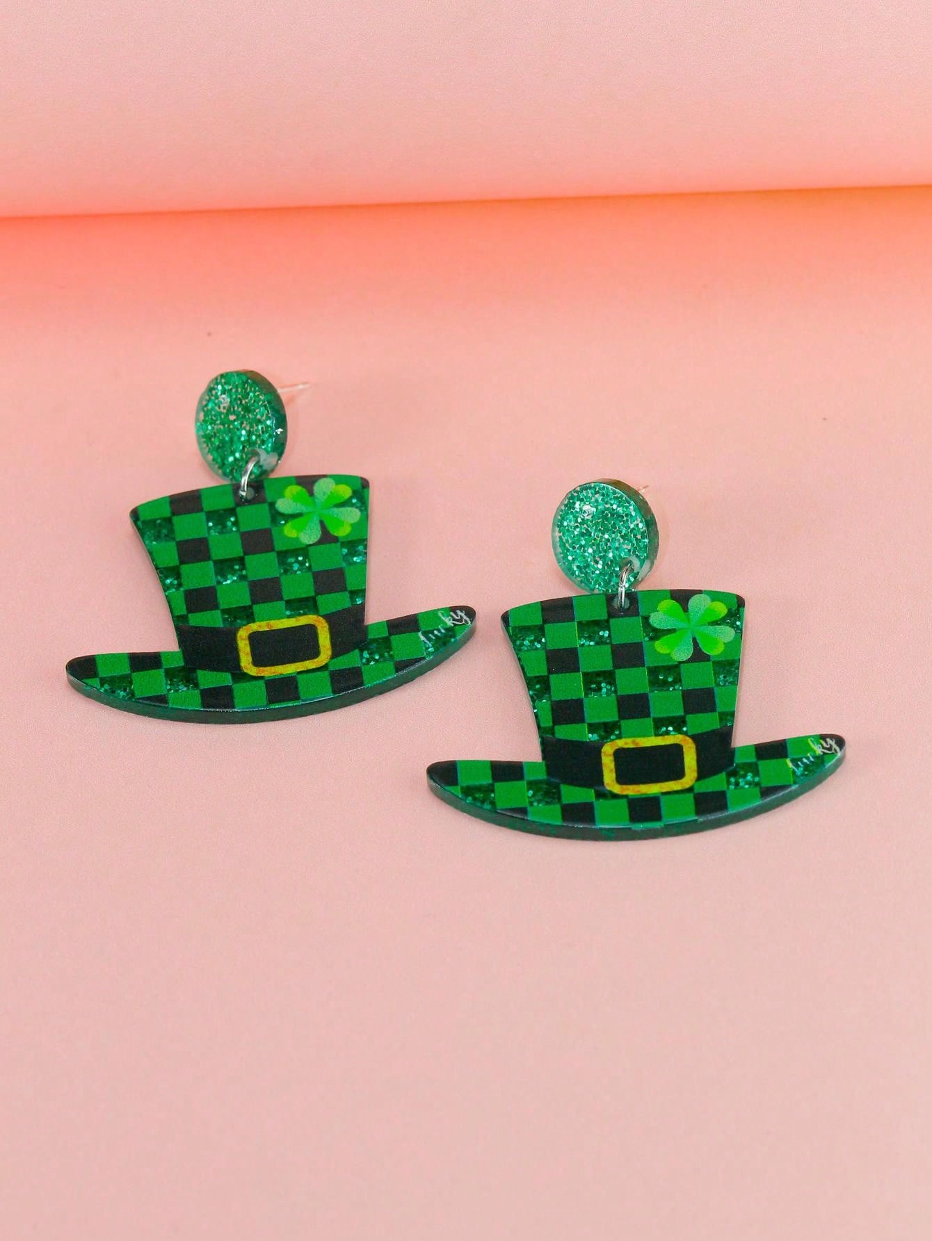 1pair St. Patrick'S Day Acrylic Shamrock Hat & Beer Festival Theme Personalized Earrings--1