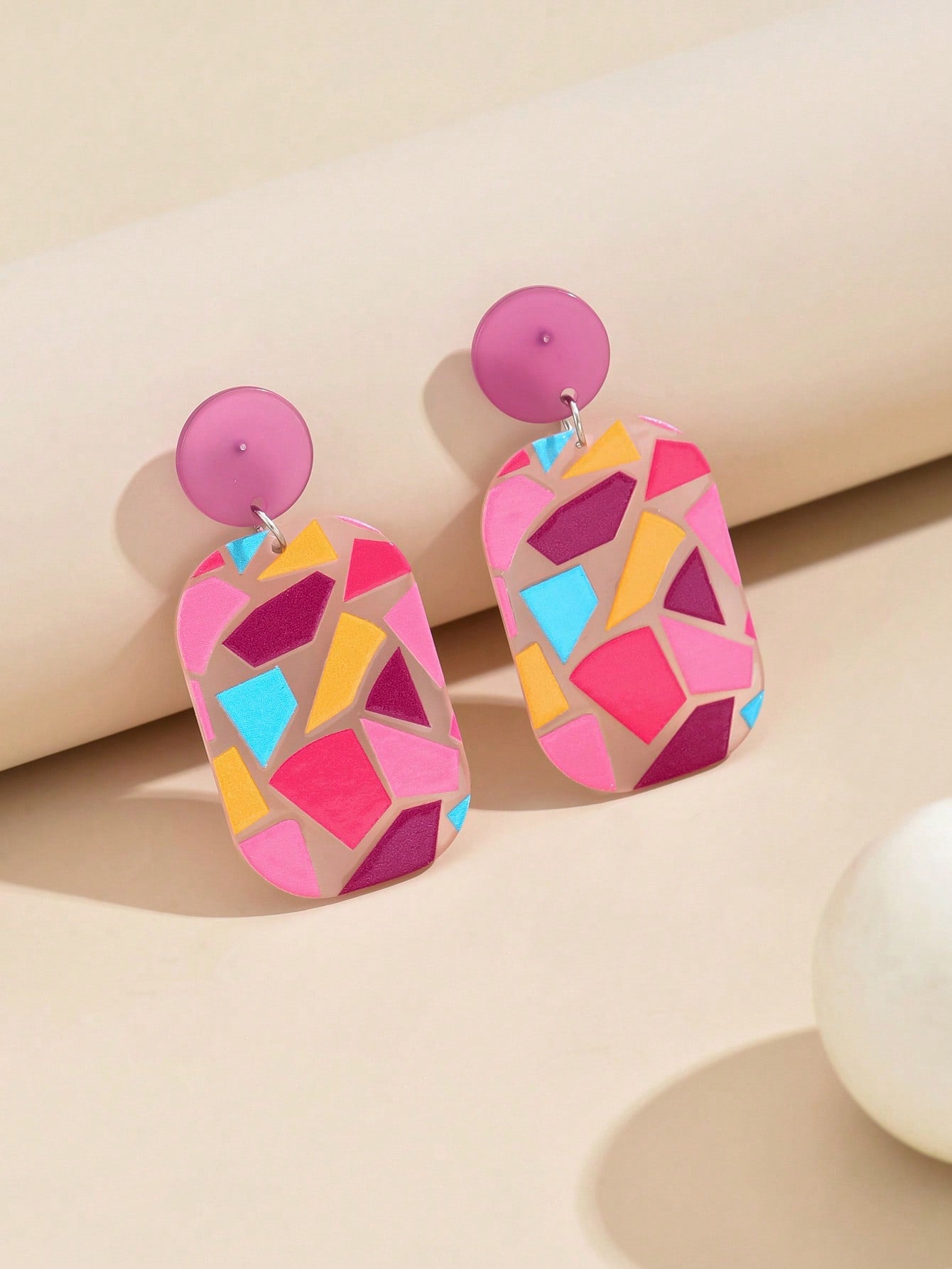 1pair New Arrival Forest Flower, Geometric Shape, Leaves Printed Acrylic Drop Earrings For Women, Valentine's Day Jewelry-Multicolor-1