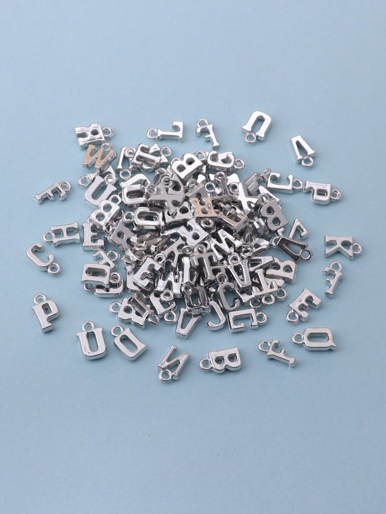 100pcs/Set Fashionable 3d Abs & Ccb Coated English Letter Pendant, Diy Jewelry Accessory Bead Material-Dull Silver-1