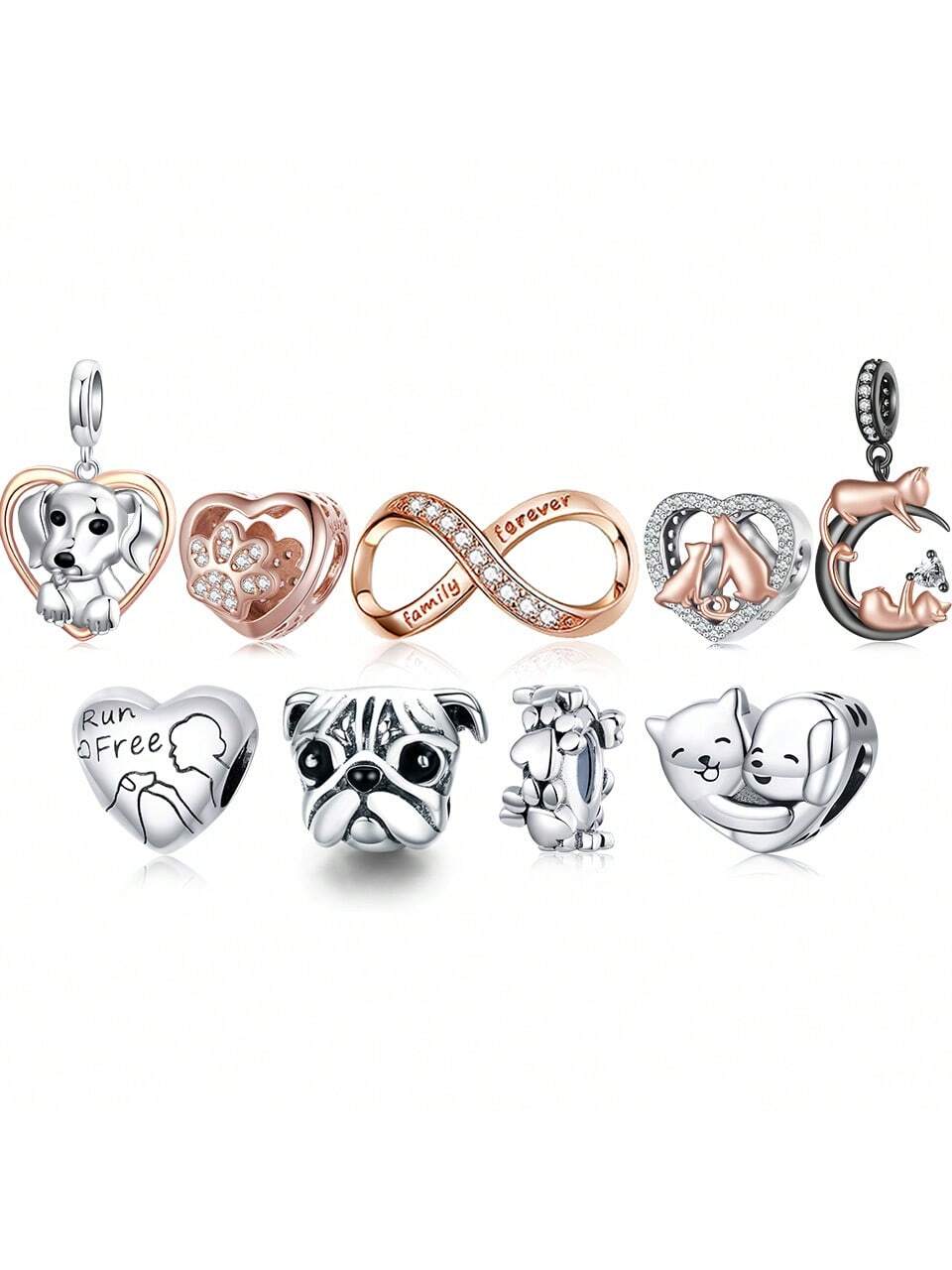 1 PC 925 Sterling Silver Cute Pet Footprints Beads Cat & Dog Charms Plated Rose Gold For Women Bracelet Necklace DIY Accessories-Silver-1