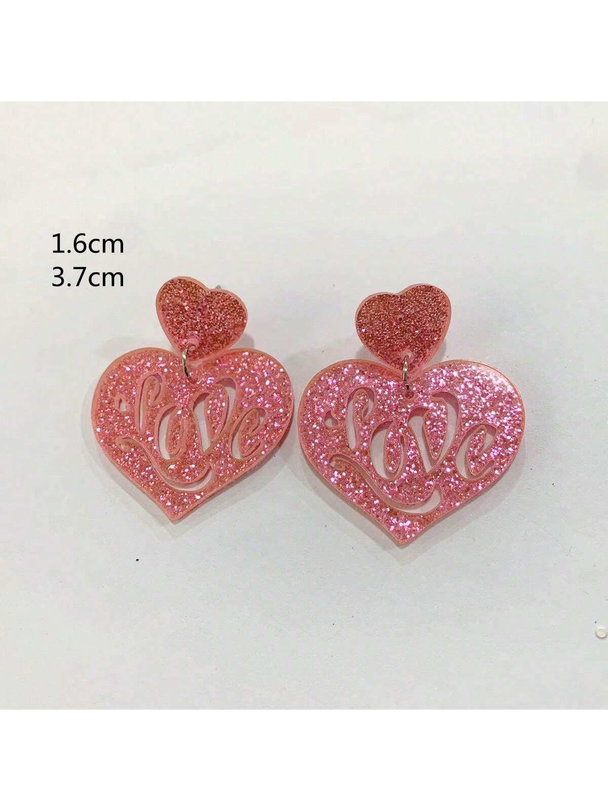 Valentine'S Day Pink Heart Shaped Earrings-Pink-1