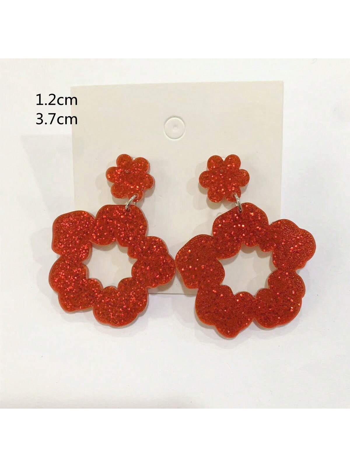 Women Red Fashionable Valentine's Day Stud Earrings-Red-1