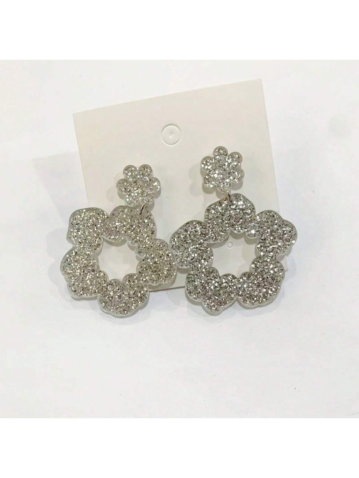 Valentine's Day Flower Design Earrings-Clear-1