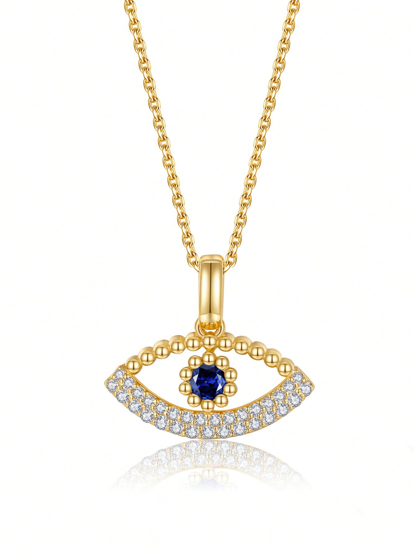 1pc Purely Handmade 5a Cubic Zirconia Inlaid S925 Sterling Silver Electrical Coating 14k Gold Plated Blue Eye Detailed New Design Necklace Suitable For Women's Daily Wear-Yellow Gold-1