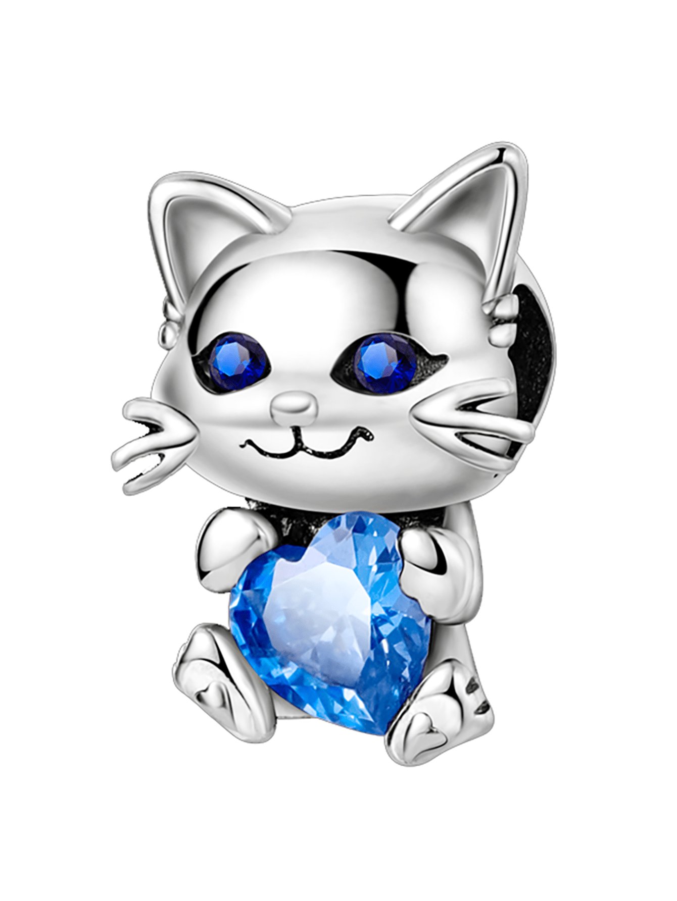 Silver Plated Charm Cat Love Diamond Blue Beads Charm Pendant Ball Suitable For Bracelets DIY Women'S Jewelry-Silver-1