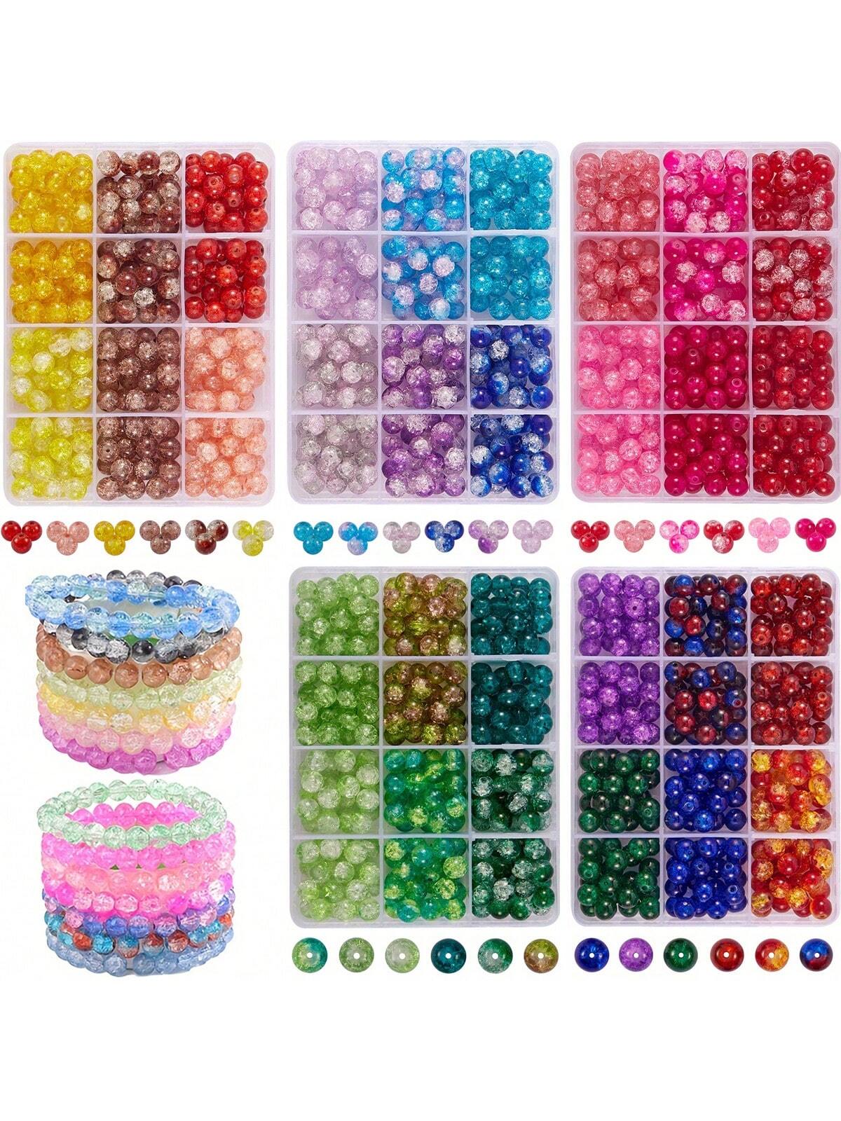 240pcs 8mm 6 Random Colors Cracked Glass Beads, Gradient Round Beads For DIY Necklaces, Bracelets And Earrings Etc, Jewelry Craft Supplies--1