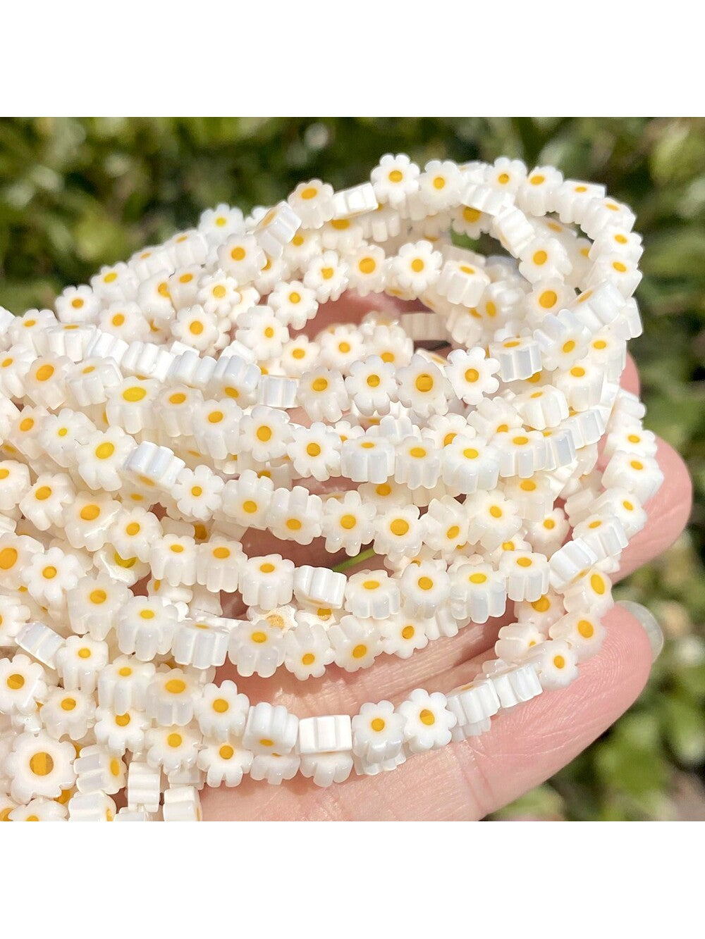 1 Strand 4-10mm Flower Lampwork Glass Flat Beads Round Spacer Loose Beads For  Women Jewelry Making DIY Bracelet Crafts Findings Accessories Gift 15''-White-1