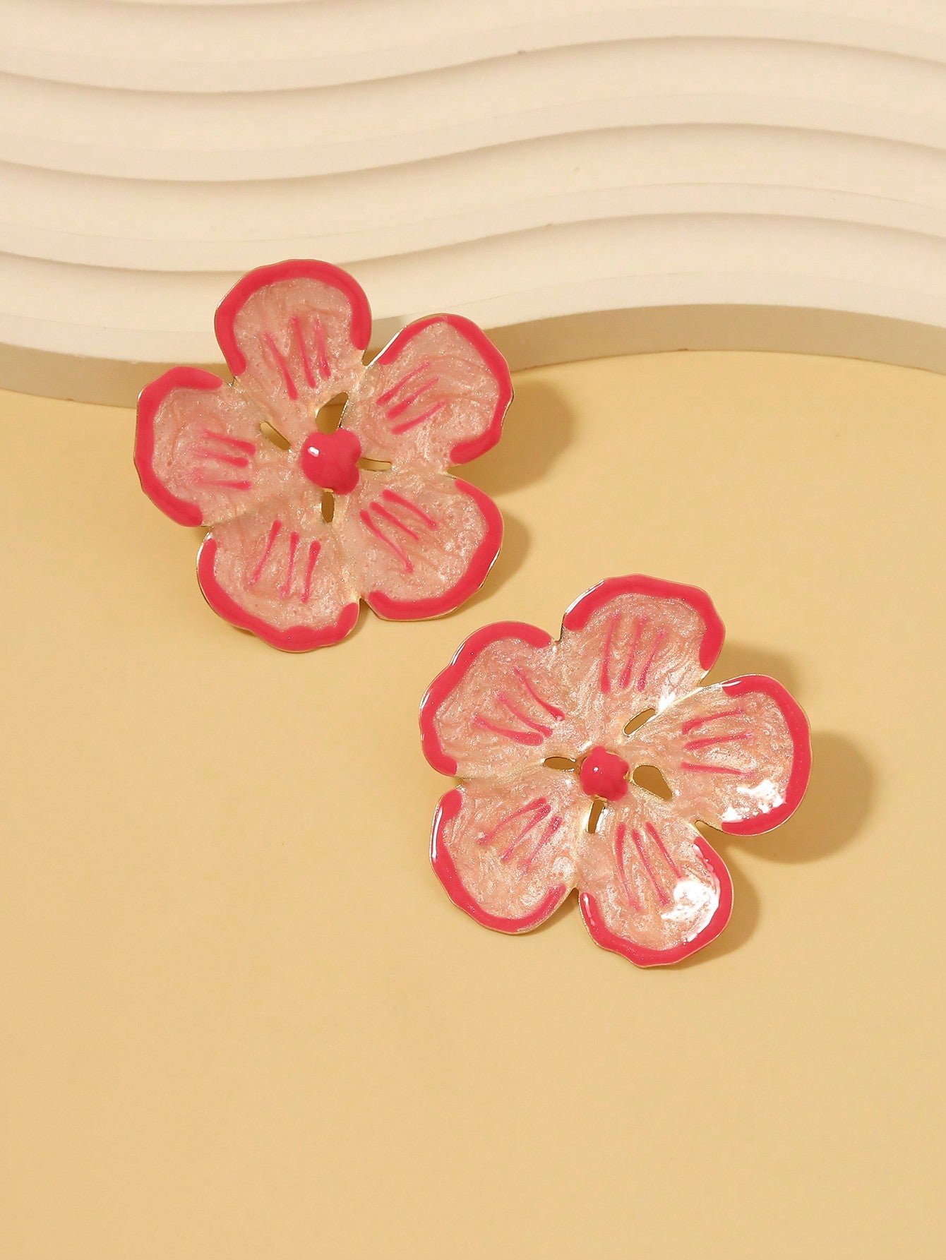 1 Pair Of Pastoral Style Enamel Flowers Cute Fashion Trend All-Match Casual Ladies Earrings-Pink-1