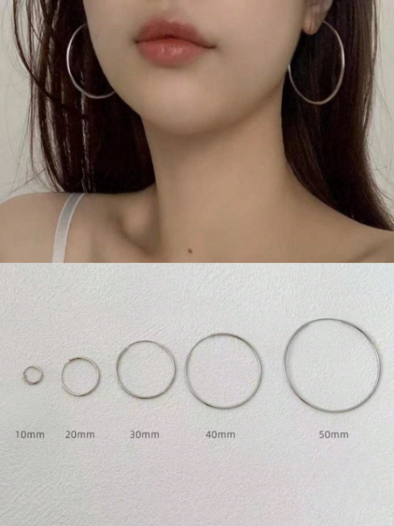 1pair Minimalist & Fashionable S925 Sterling Silver Wide Circle Hoop Earrings For Women, Gift For Friends, Suitable For Daily Wear-Silver-1