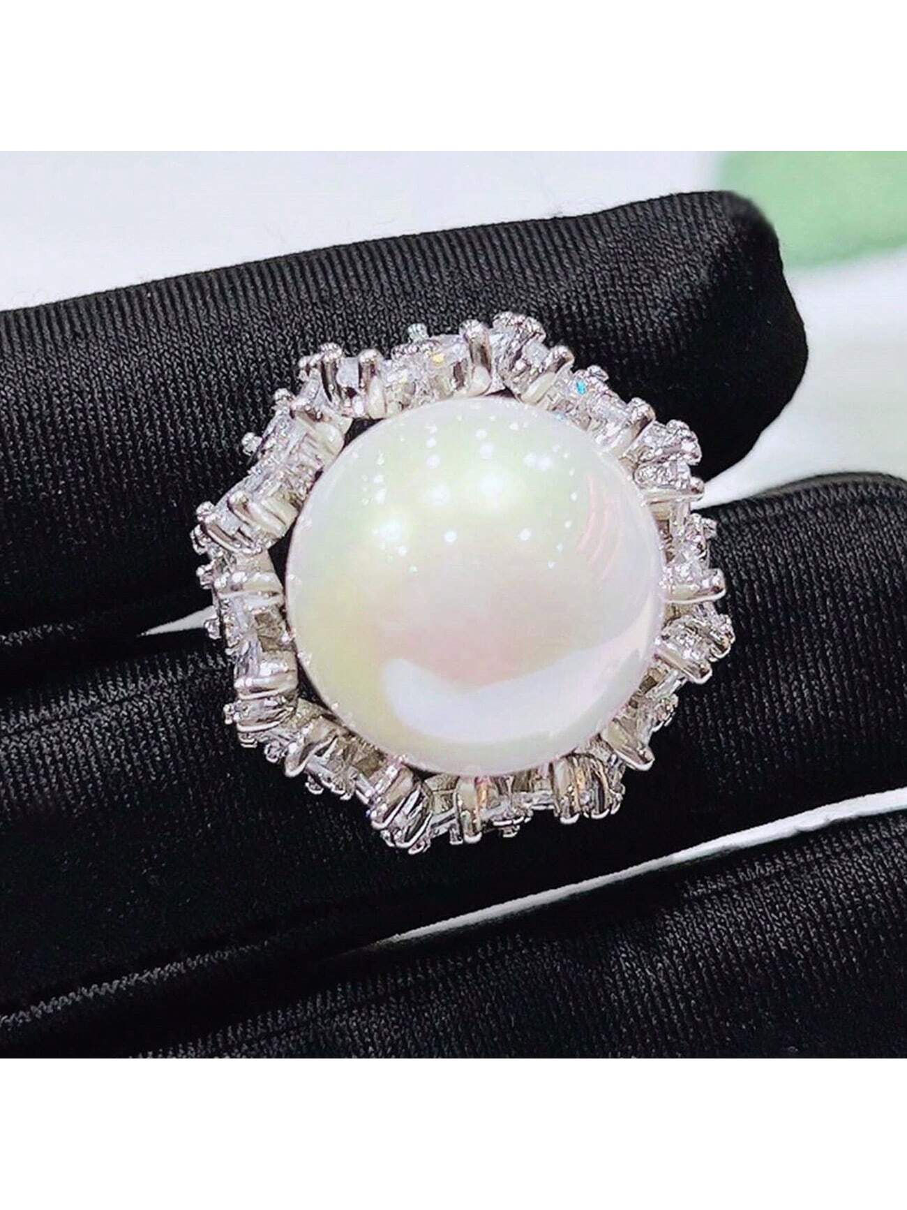 Women'S Vintage Baroque Style Cultured Pearl Adjustable Ring With White Gold Plating-White-1