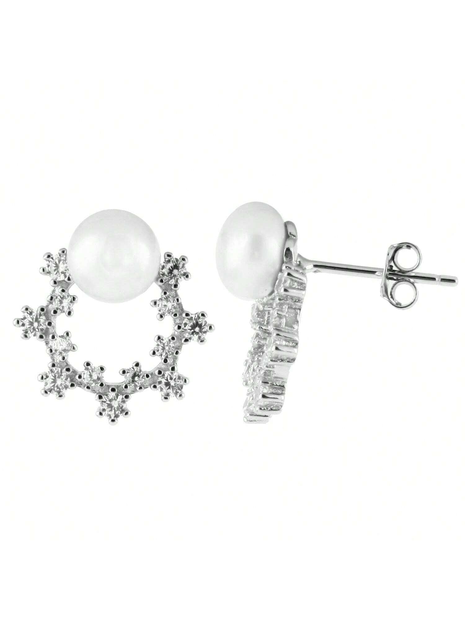 Splendid Pearls SPLENDID PEARLS Fancy Horseshoe Shaped 6-7mm Pearl Earrings-White-1